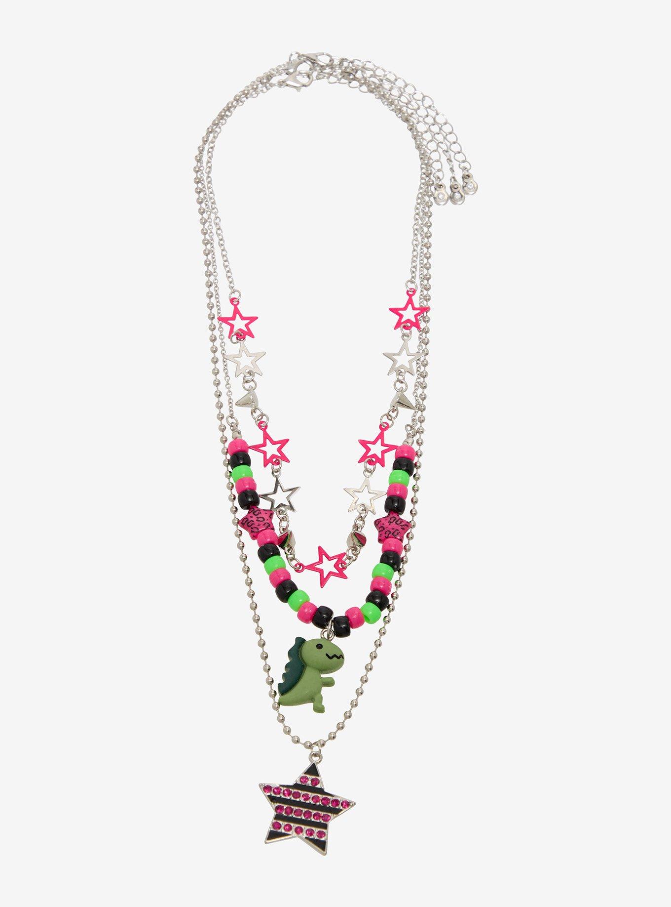 Pink & Green Dinosaur Star Necklace Set, , alternate