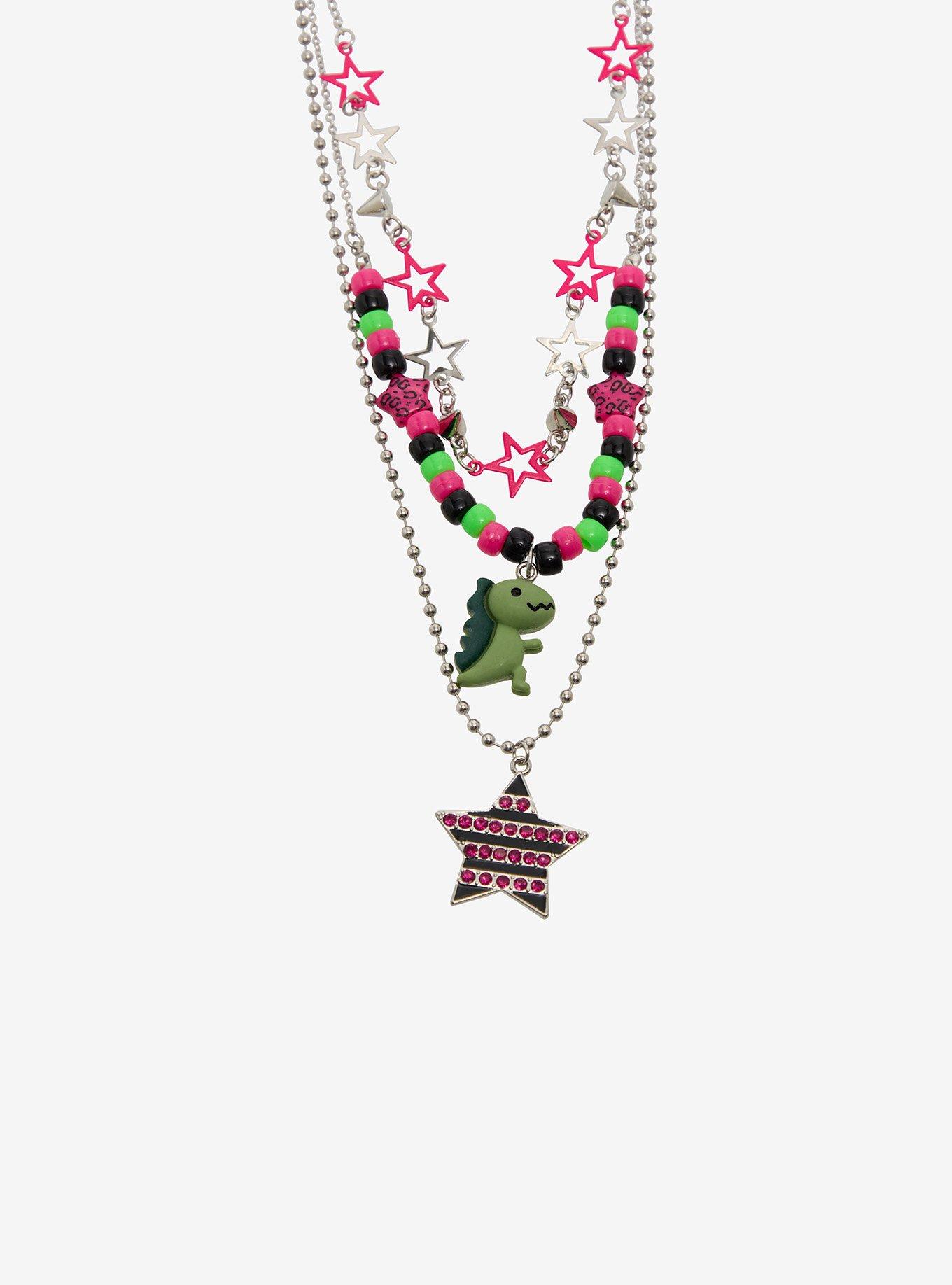 Pink & Green Dinosaur Star Necklace Set, , alternate