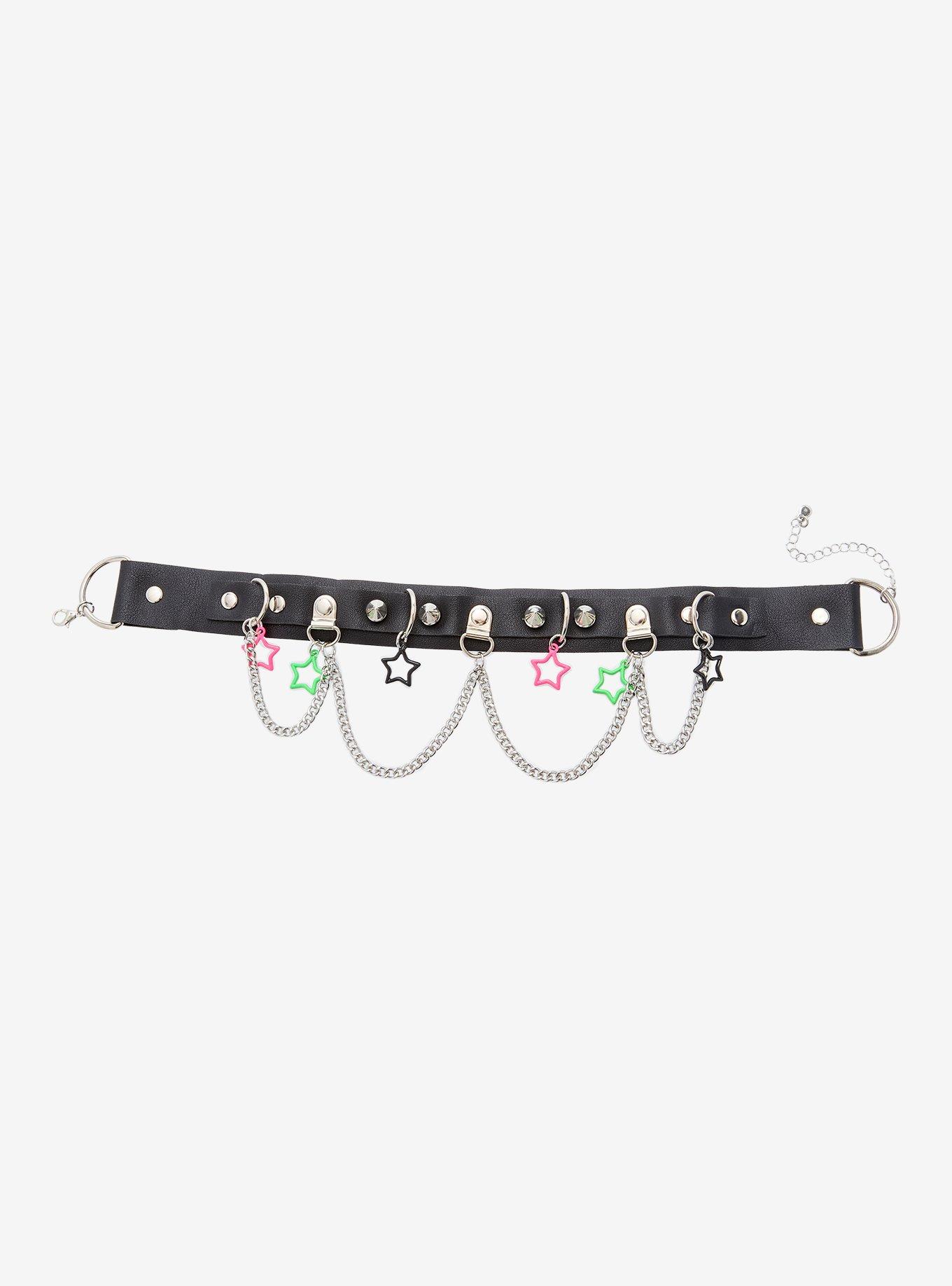 Neon Star Spike Chain Choker, , alternate
