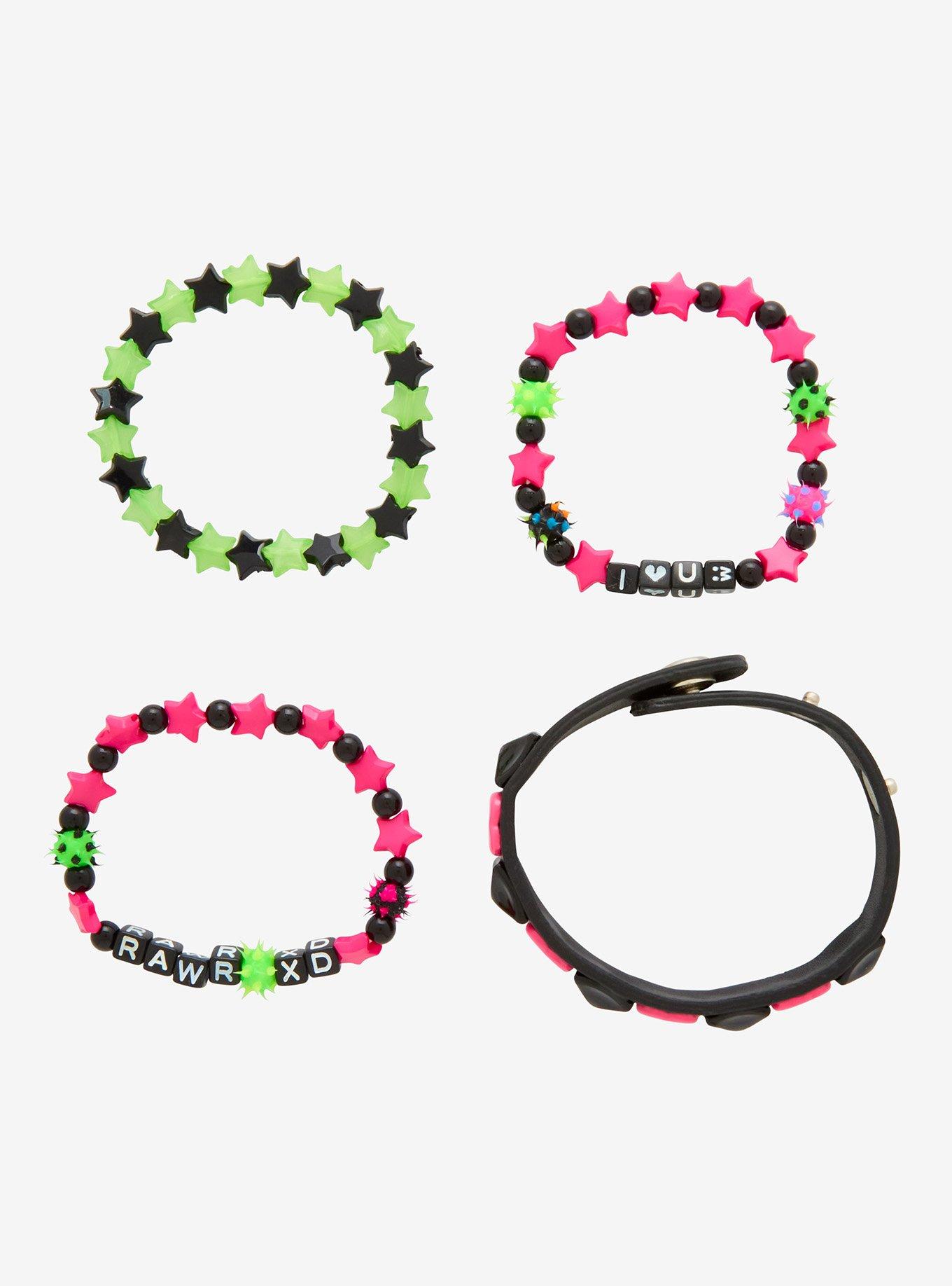 Neon Pink & Green Rawr Star Heart Bracelet Set, , hi-res
