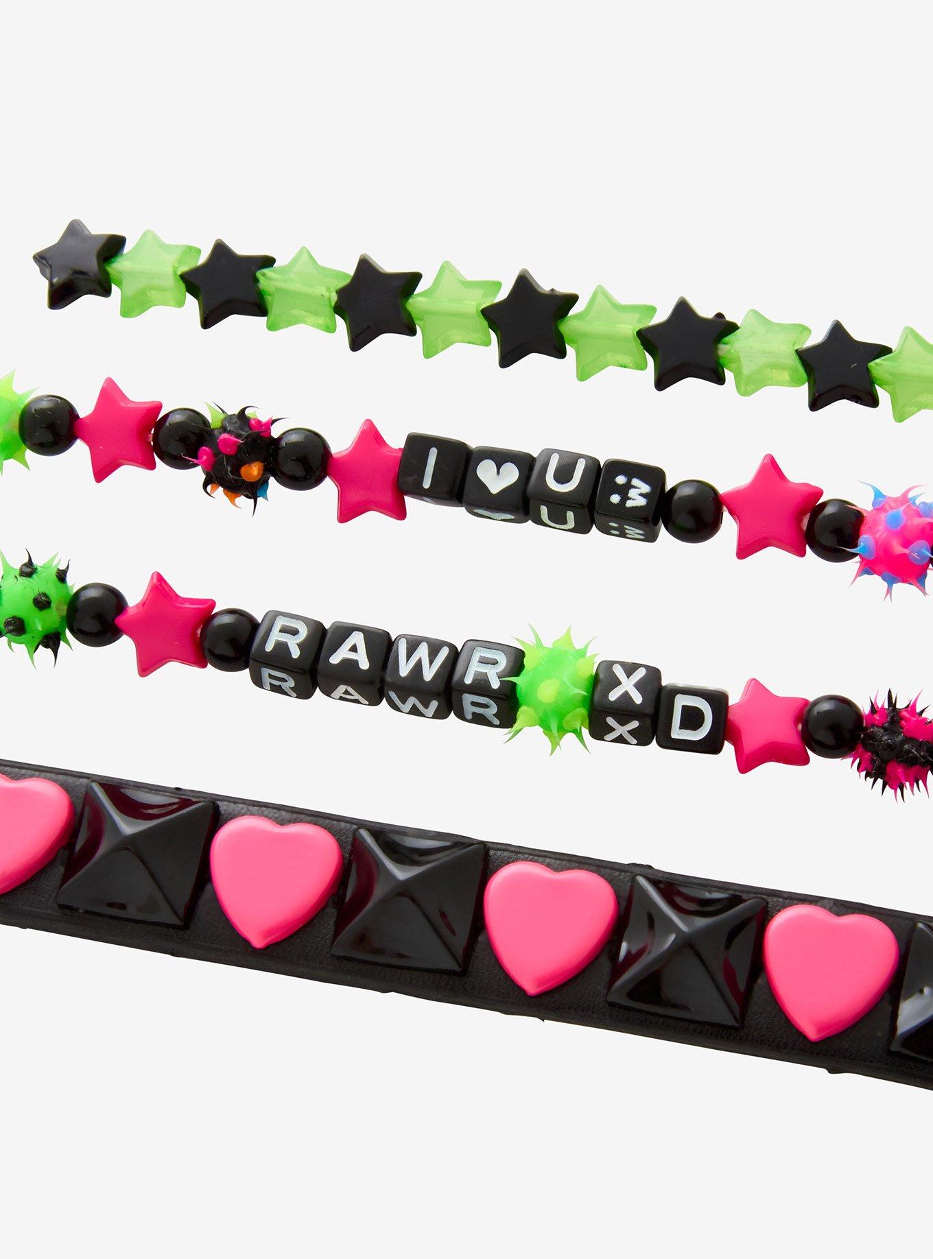 Neon Pink & Green Rawr Star Heart Bracelet Set, , alternate