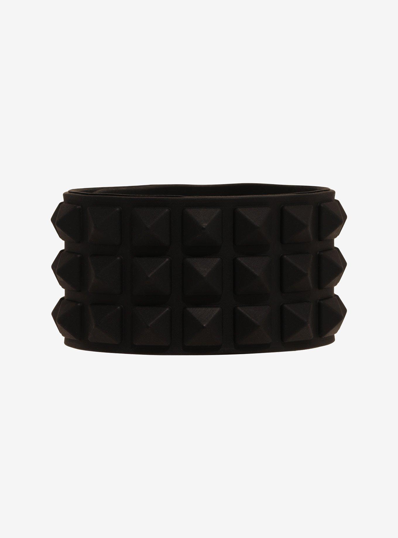 Black Pyramid Stud Rubber Cuff Bracelet, , hi-res