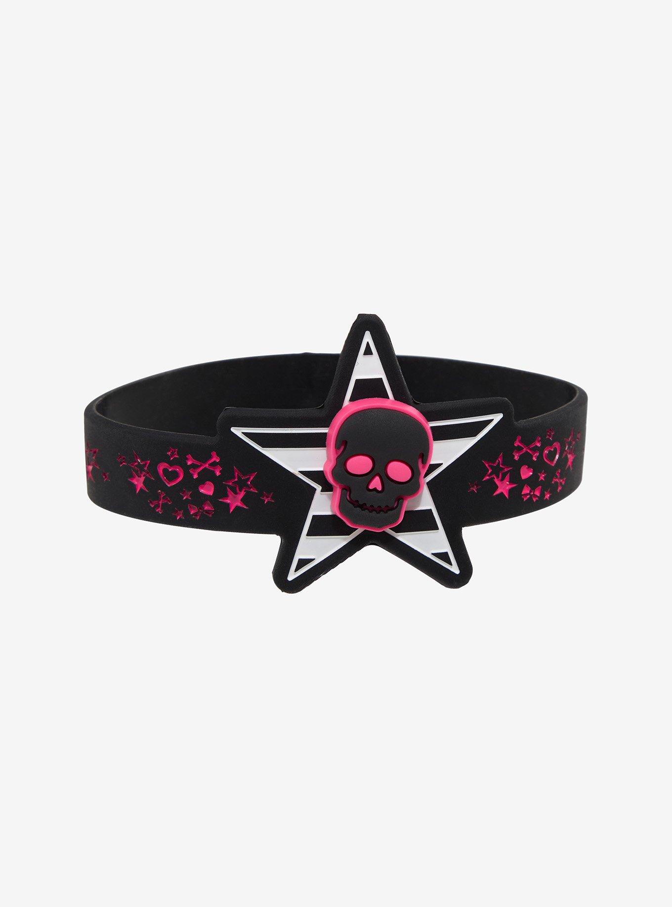 Pink Skull Star Rubber Bracelet, , hi-res