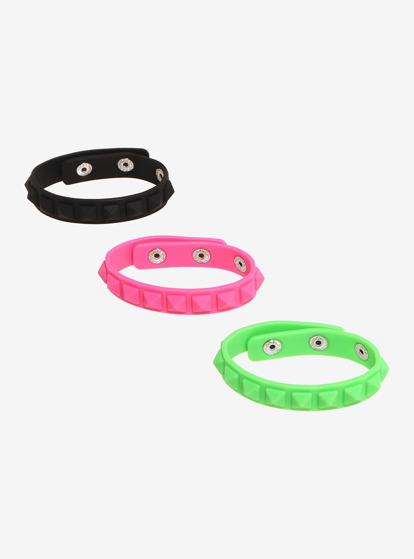 Black & Neon Spike Rubber Bracelet Set, , hi-res