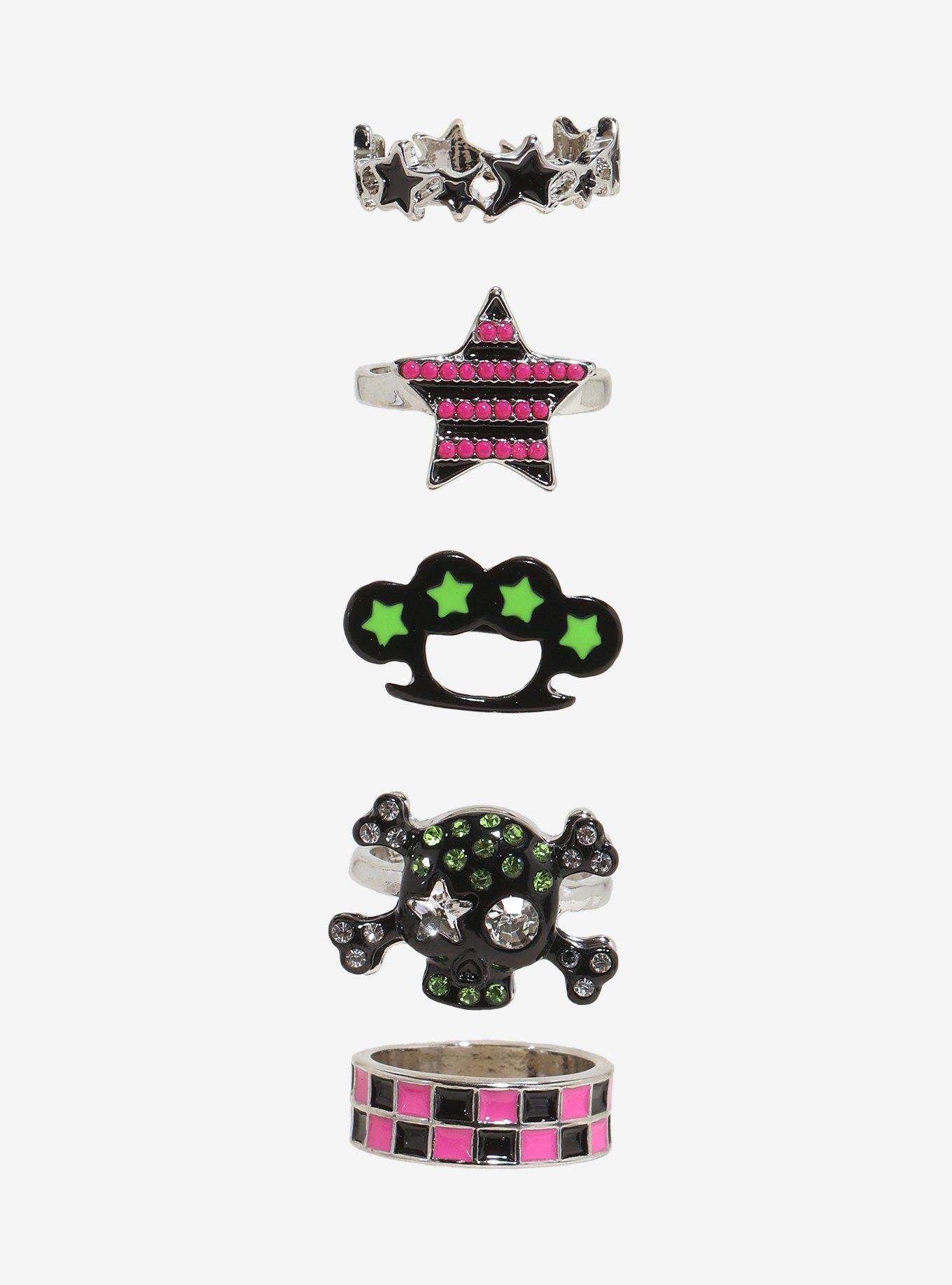 Punk Star Skull Neon Ring Set, , hi-res