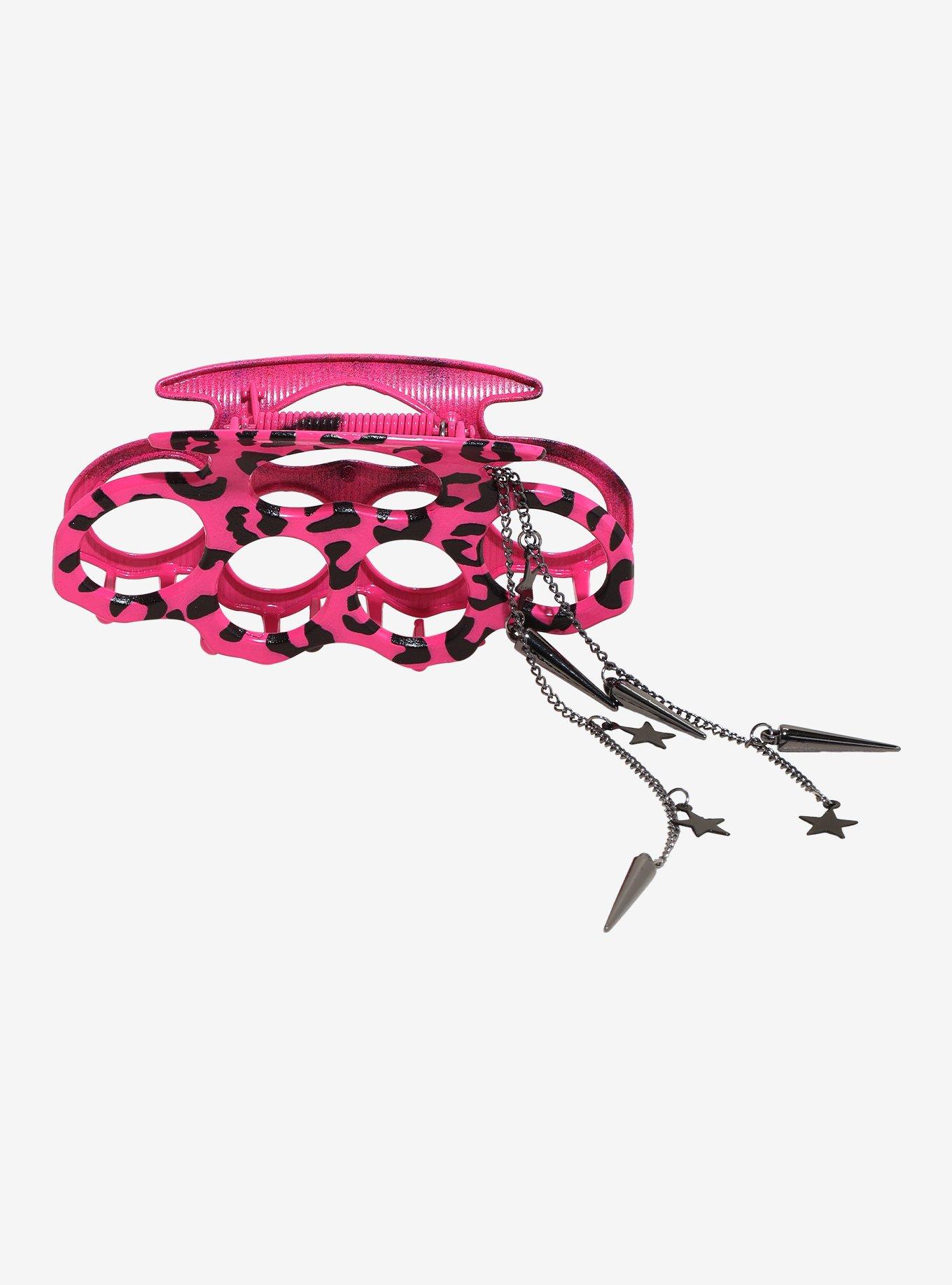 Black & Pink Leopard Knuckle Claw Hair Clip, , hi-res