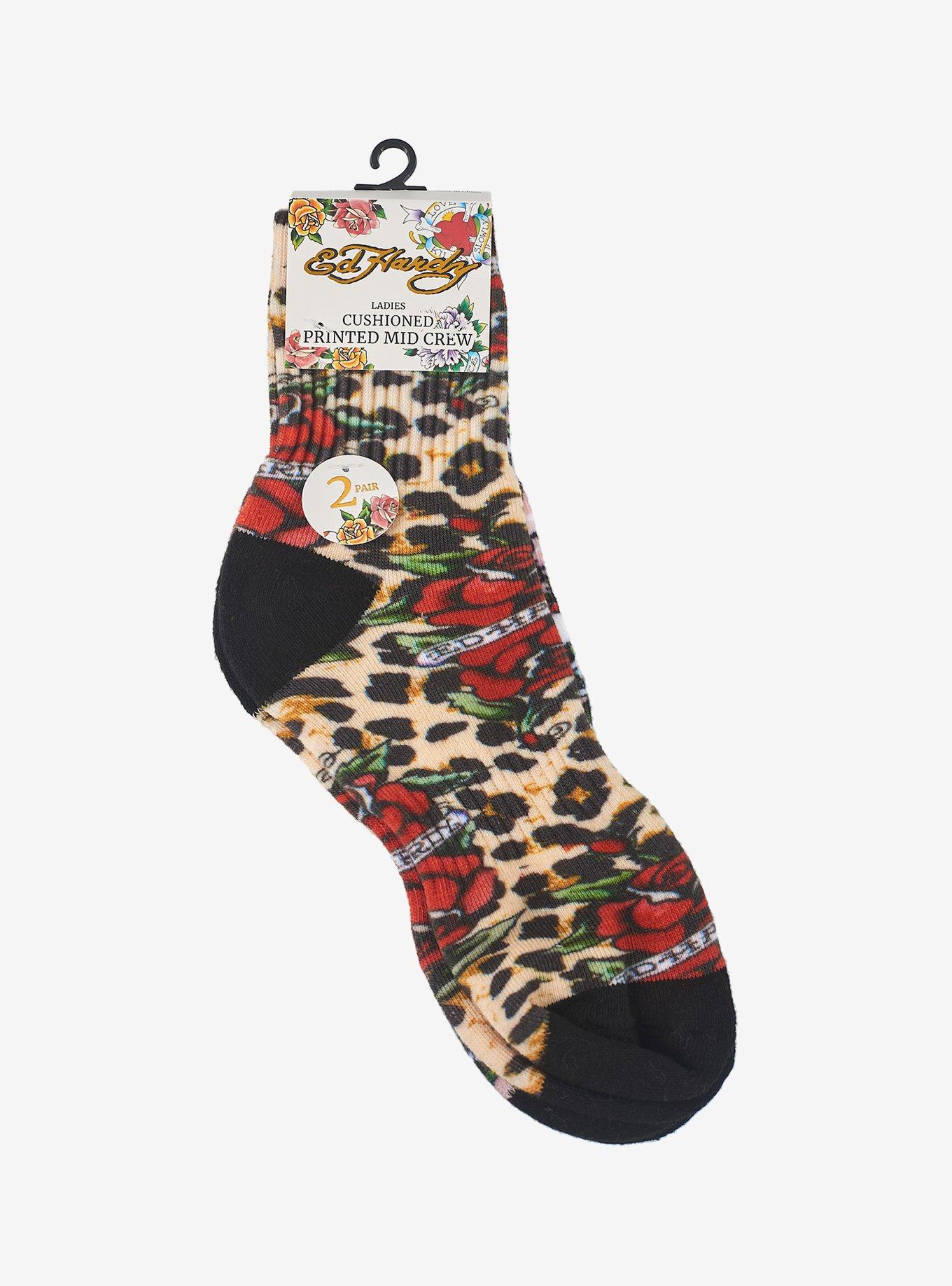 Ed Hardy Ladies 360 Digital Mid Crew 2-Pack Socks, , hi-res