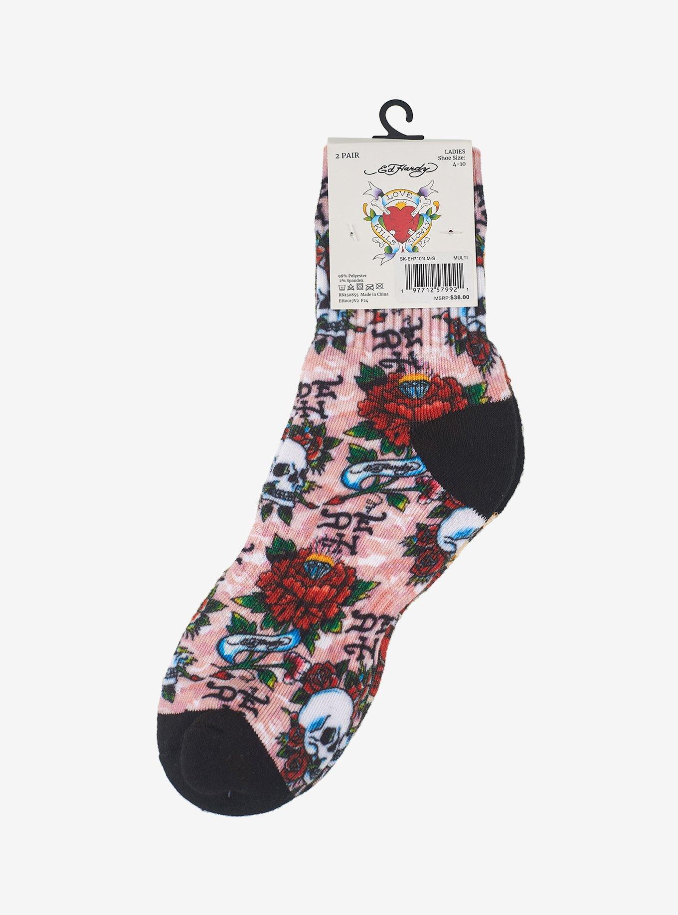 Ed Hardy Ladies 360 Digital Mid Crew 2-Pack Socks, , alternate