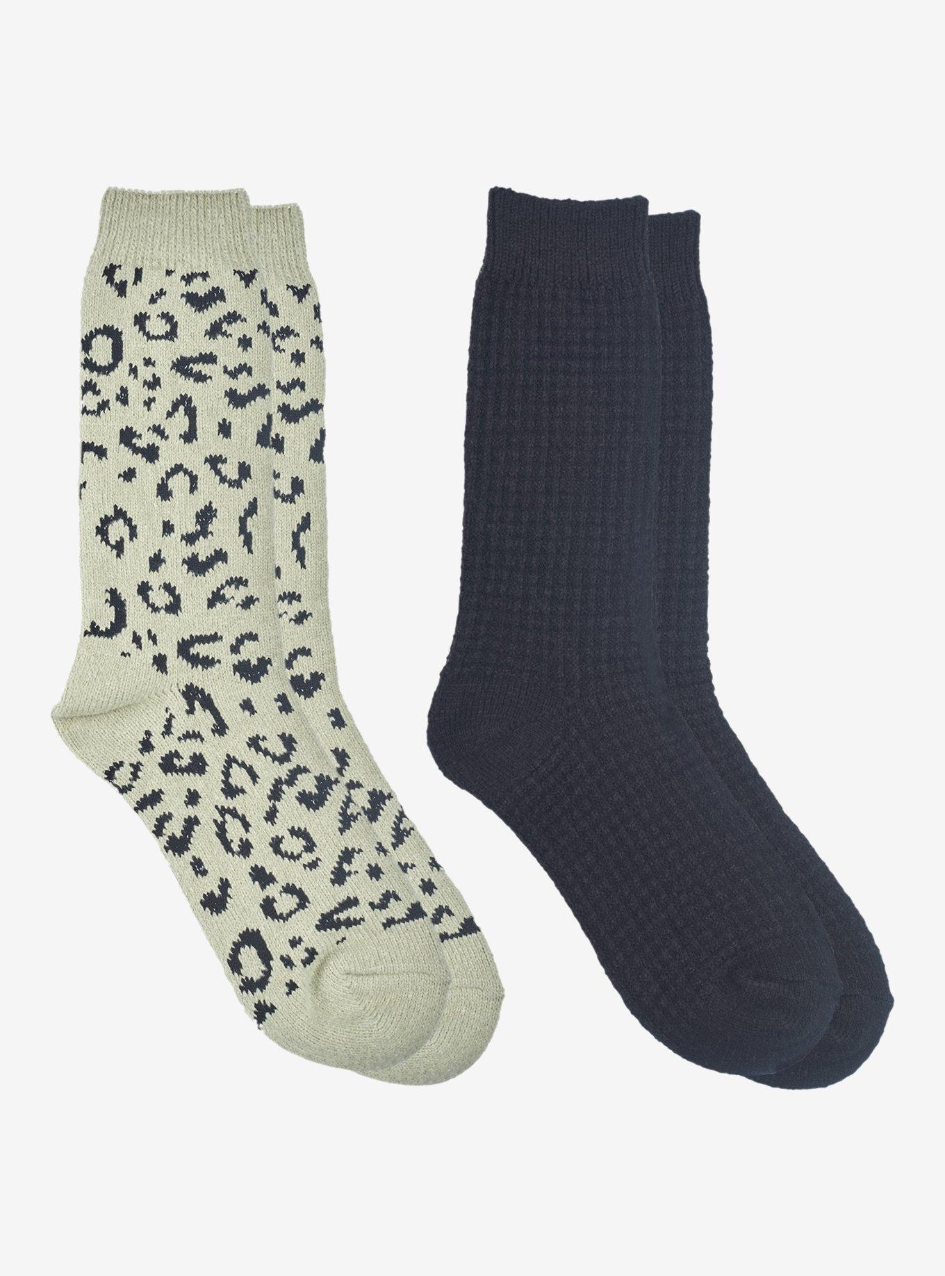 Ed Hardy Ladies SS Leopard Waffle Mid Calf Slouchy 2-Pack Socks, , hi-res