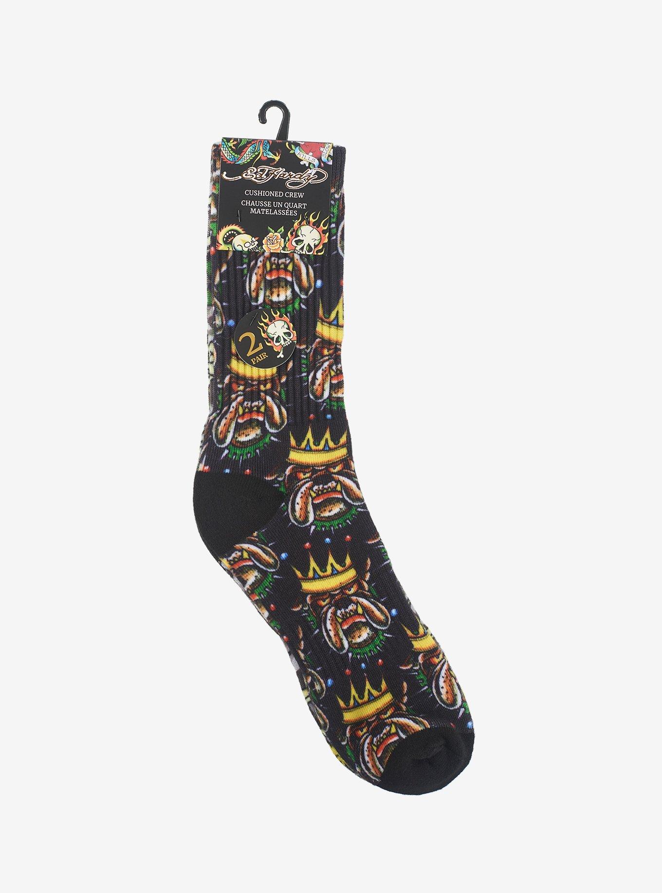Ed Hardy Bulldog Eagle 360 Printed Crew 2-Pack Men's Socks, , hi-res