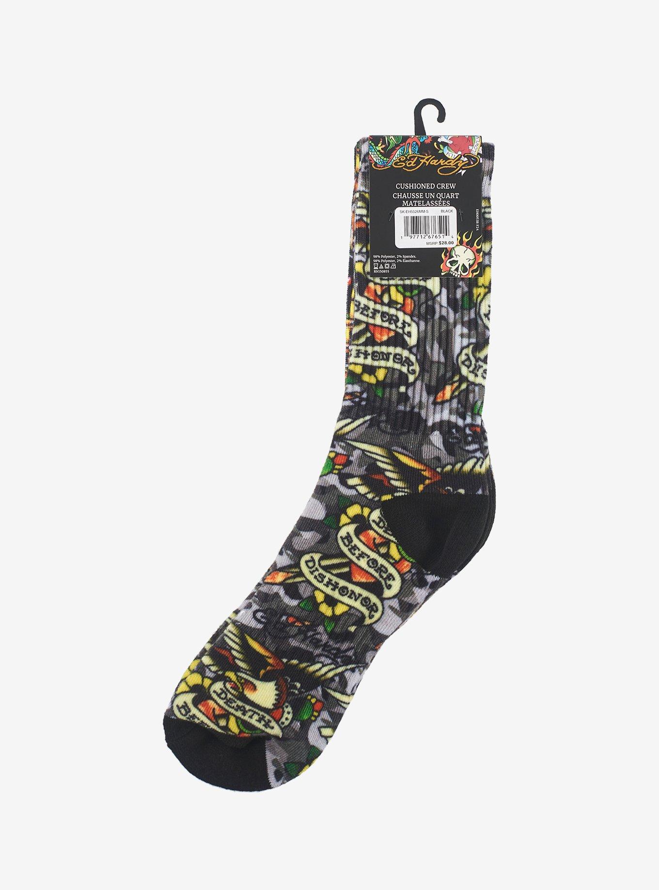 Ed Hardy Bulldog Eagle 360 Printed Crew 2-Pack Men's Socks, , alternate