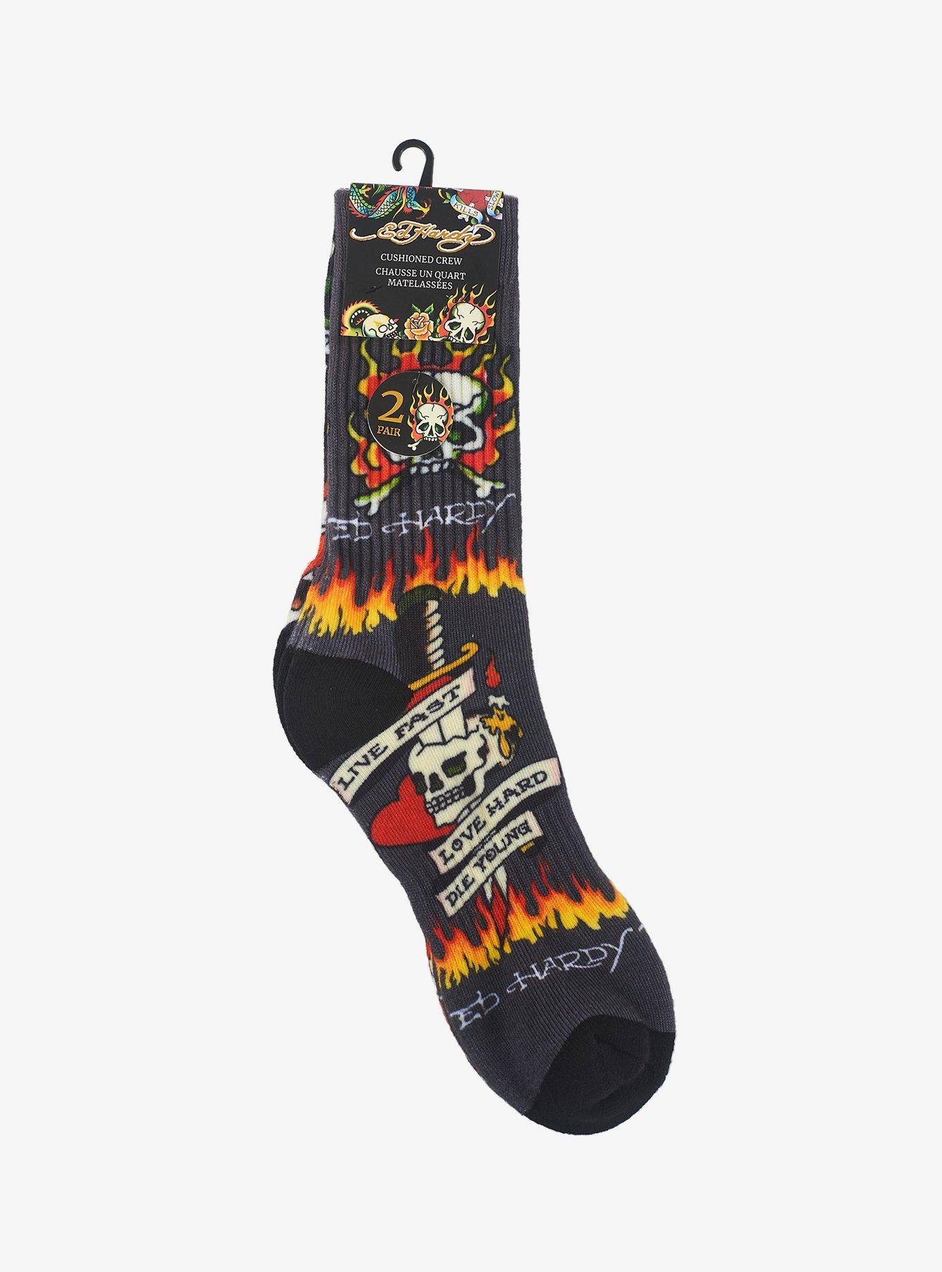 Ed Hardy Skull 360 Printed Crew 2-Pack Men's Socks, , hi-res