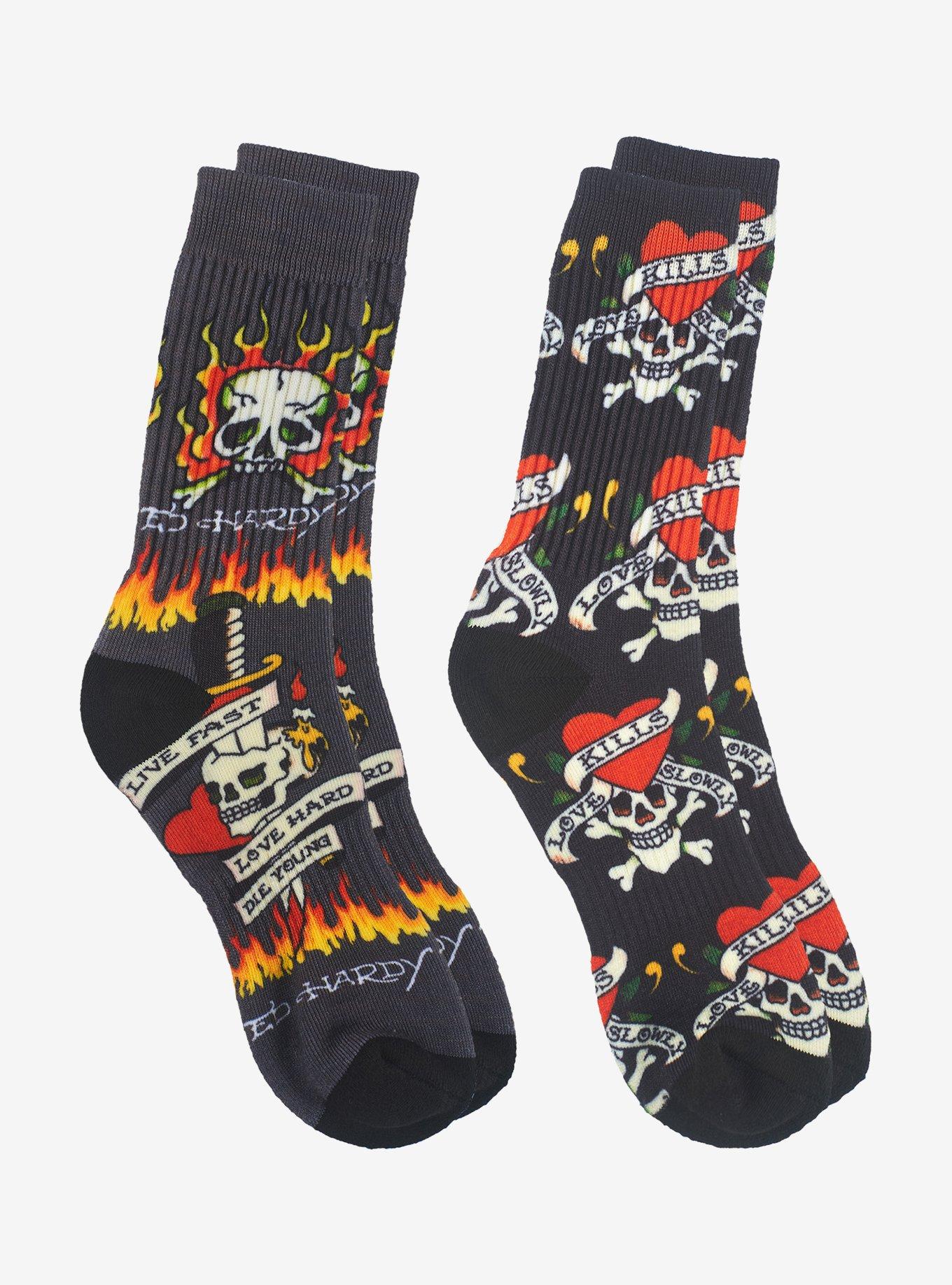 Ed Hardy Skull 360 Printed Crew 2-Pack Men's Socks, , alternate