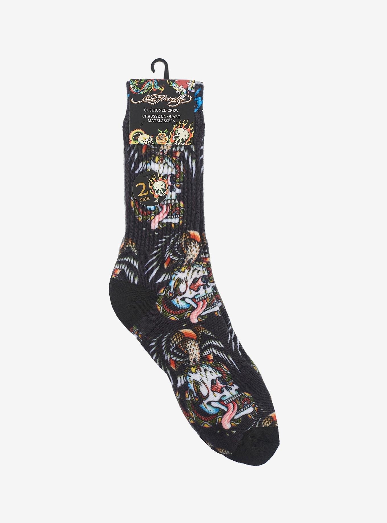 Ed Hardy Skull Eagle 360 Printed Crew 2-Pack Men's Socks ­, , hi-res