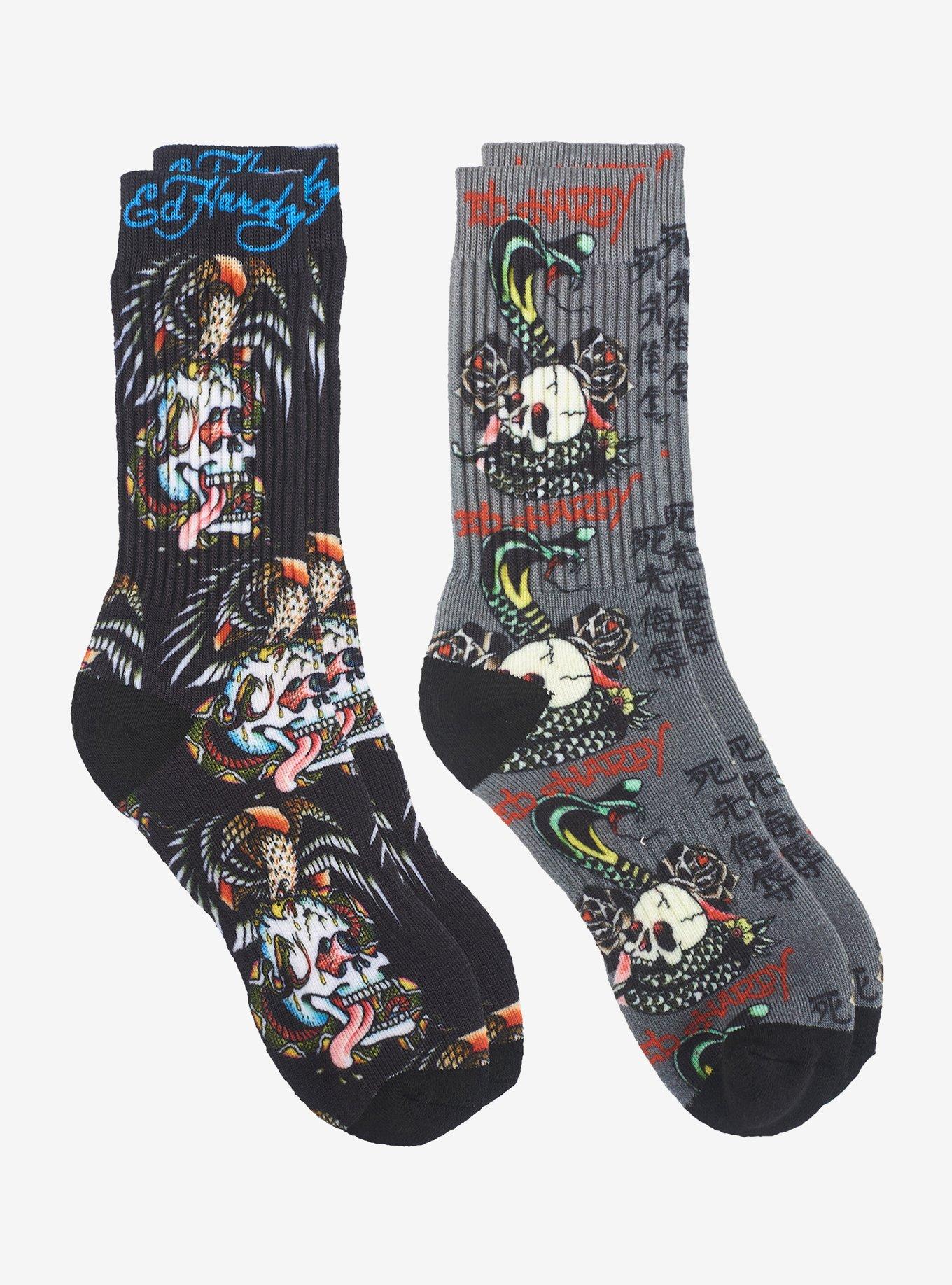 Ed Hardy Skull Eagle 360 Printed Crew 2-Pack Men's Socks ­, , alternate
