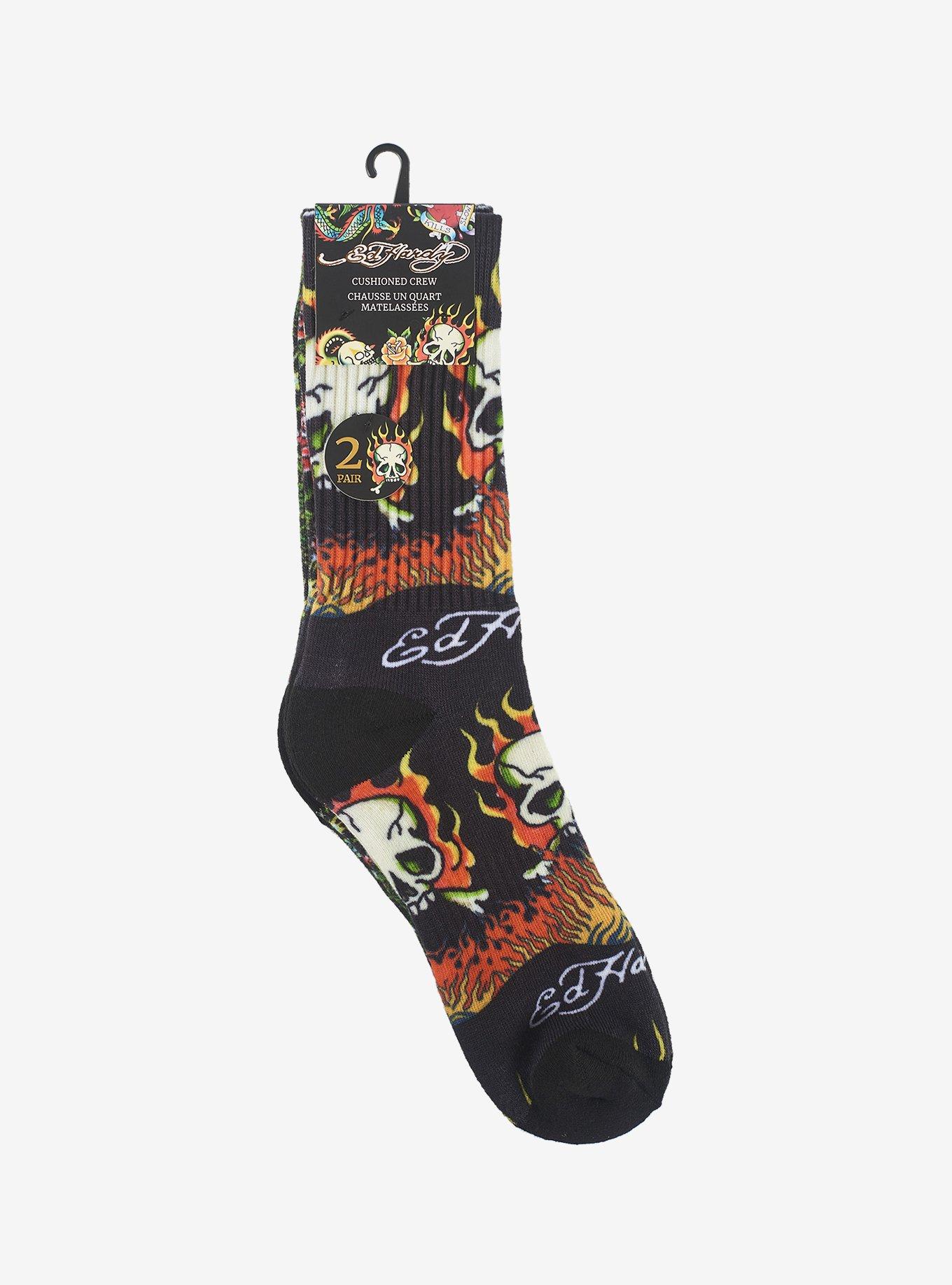 Ed Hardy Digital Print Skulls Crew 2-Pack Men's Socks, , hi-res