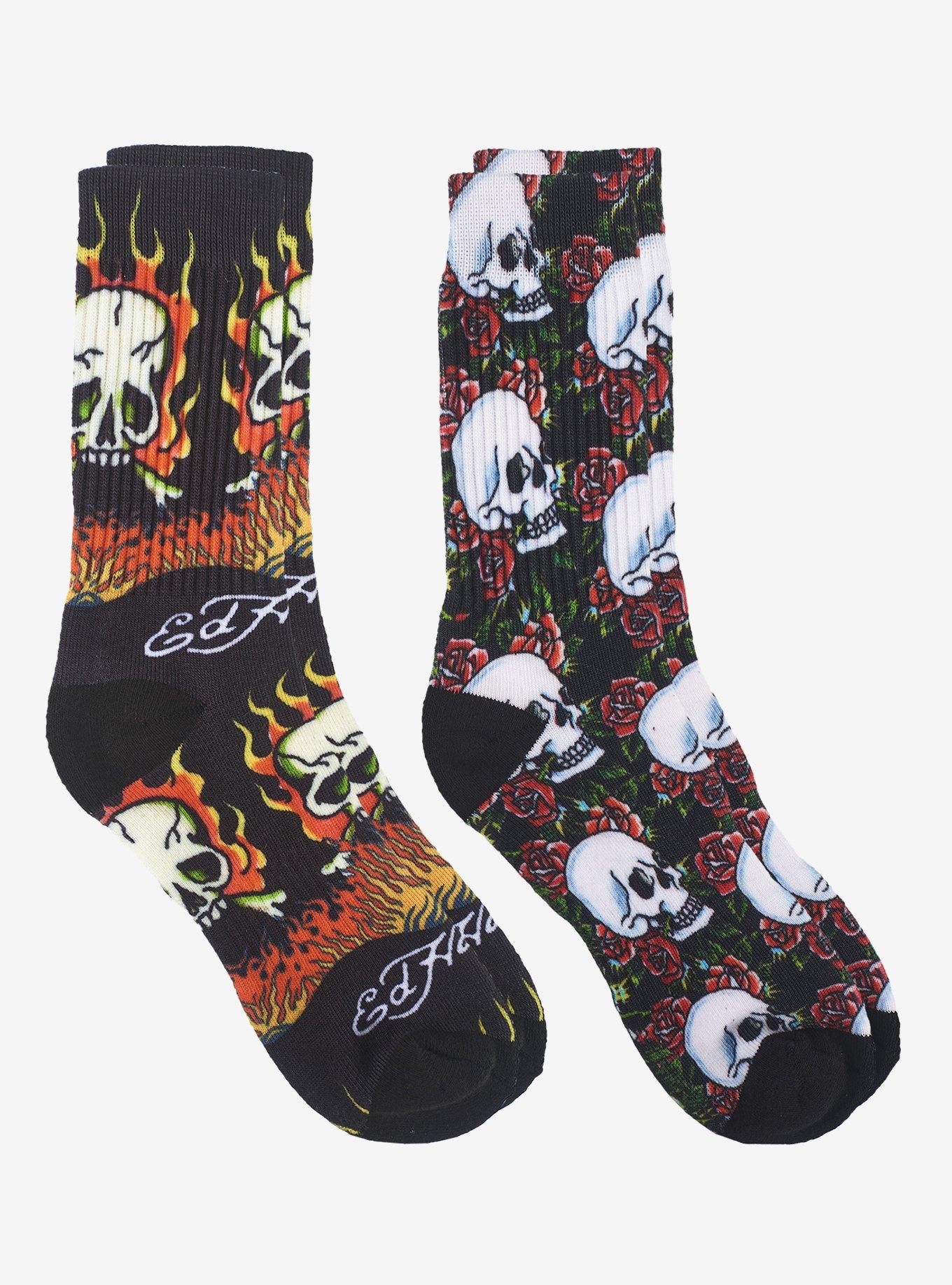 Ed Hardy Digital Print Skulls Crew 2-Pack Men's Socks, , alternate