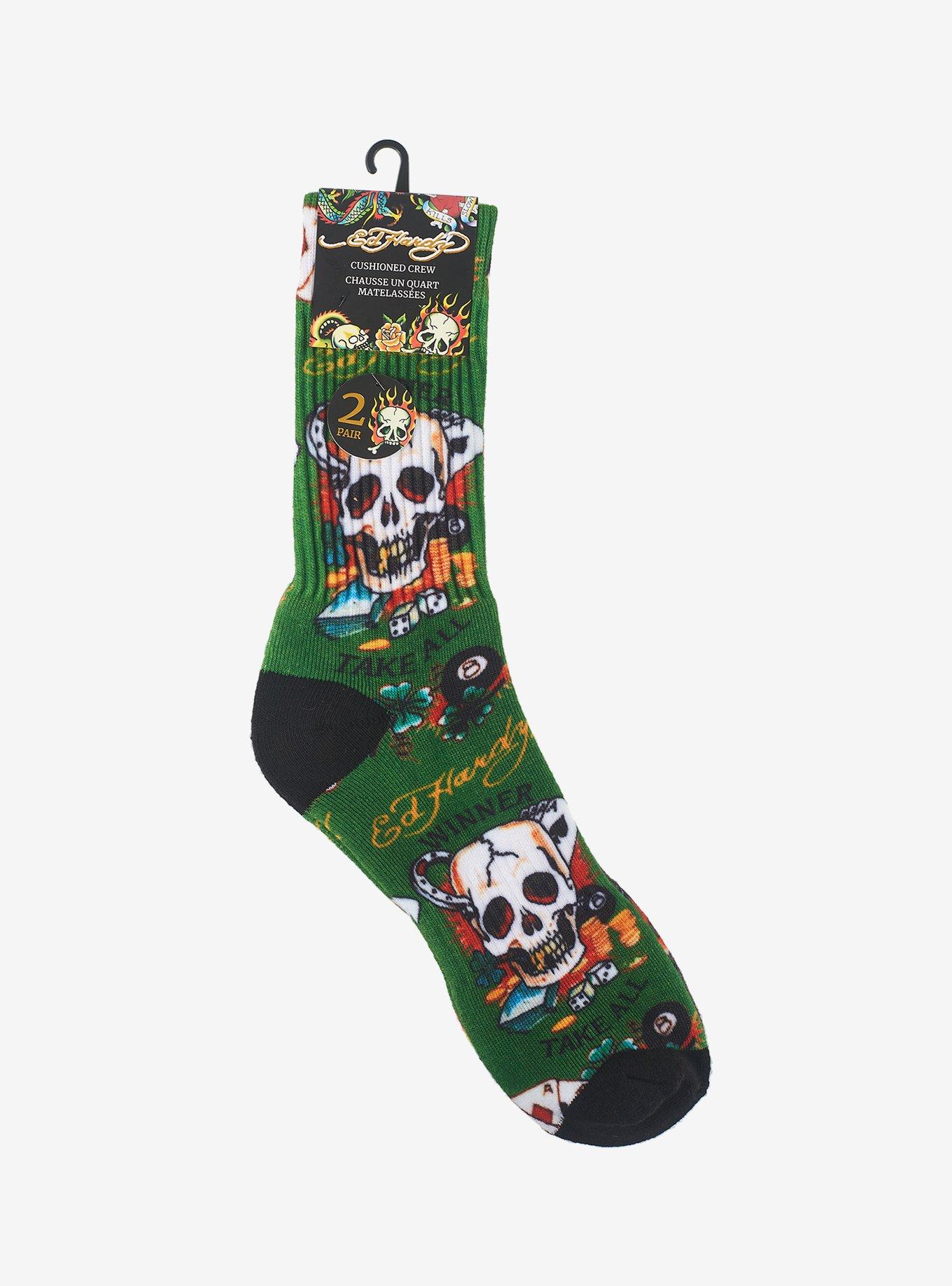 Ed Hardy Digital Print Green & Grey Crew 2-Pack Men's Socks, , hi-res