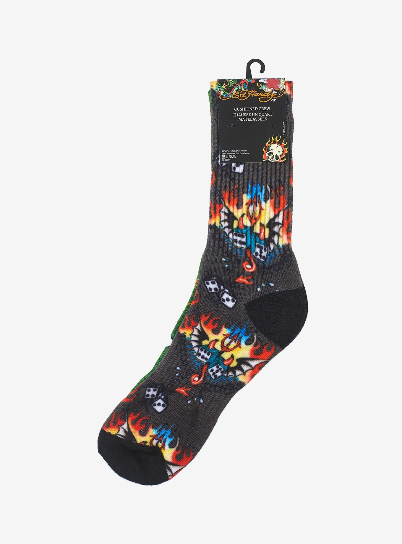 Ed Hardy Digital Print Green & Grey Crew 2-Pack Men's Socks, , alternate
