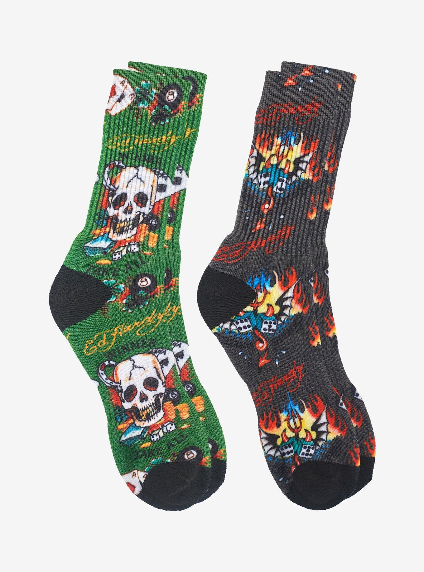 Ed Hardy Digital Print Green & Grey Crew 2-Pack Men's Socks, , alternate