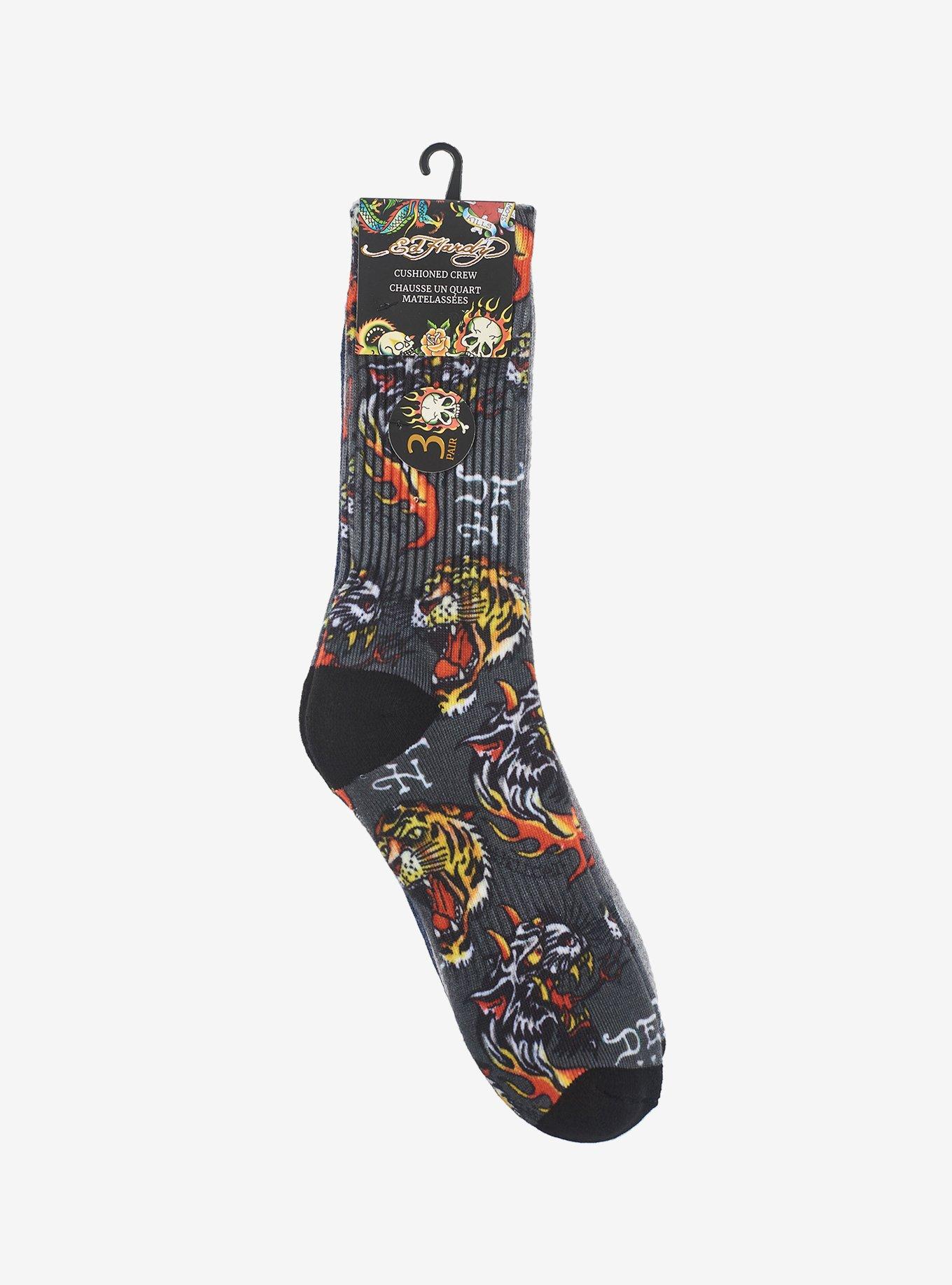 Ed Hardy Hellcat Tiger 360 Printed Solid & Embroidered 3-Pack Men's Socks, , hi-res