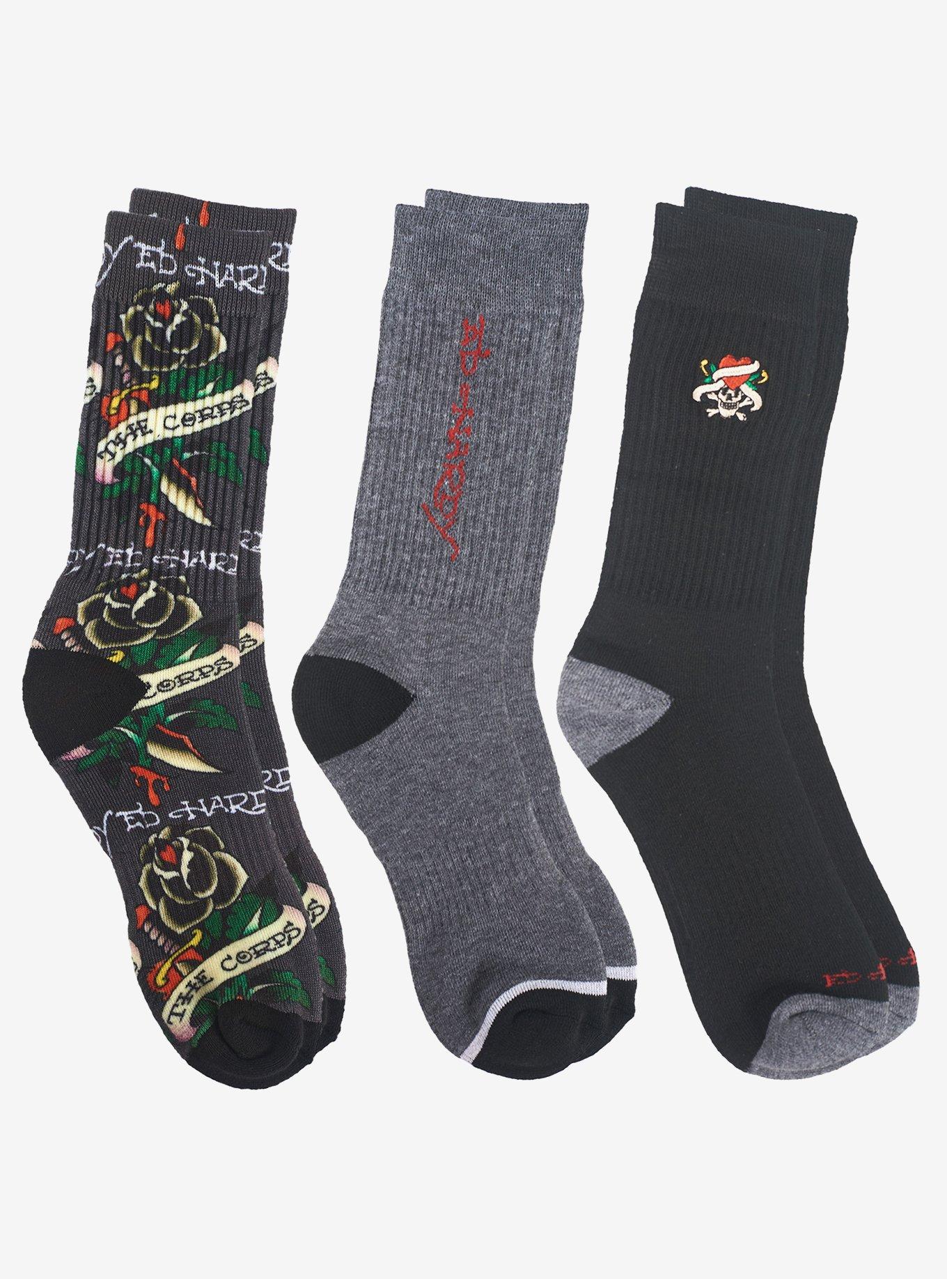 Ed Hardy Rose Skull 360 Printed Solid & Embroidered 3-Pack Men's Socks, , alternate