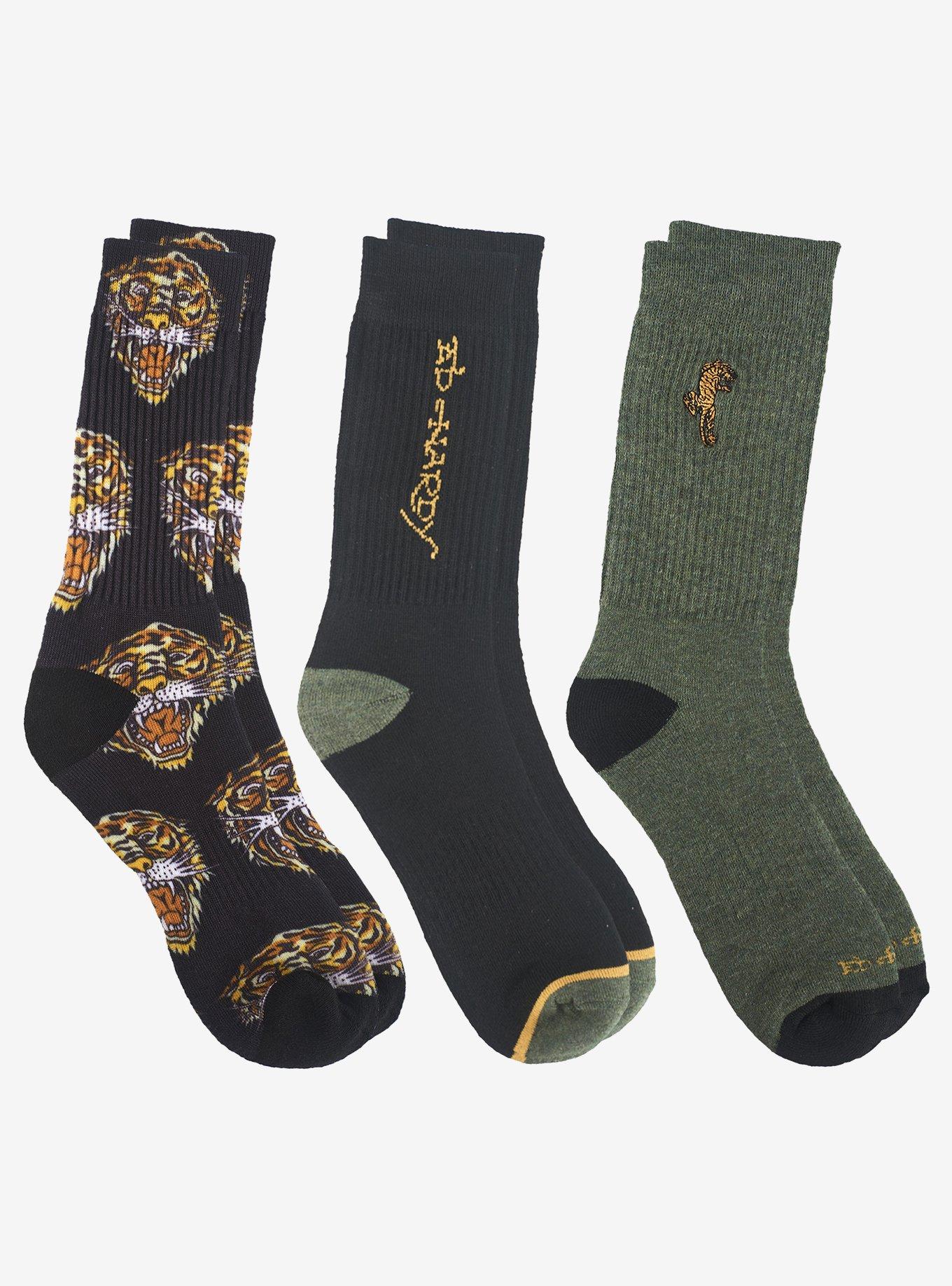 Ed Hardy Tiger Head 360 Printed Solid & Embroidered 3-Pack Men's Socks, , alternate