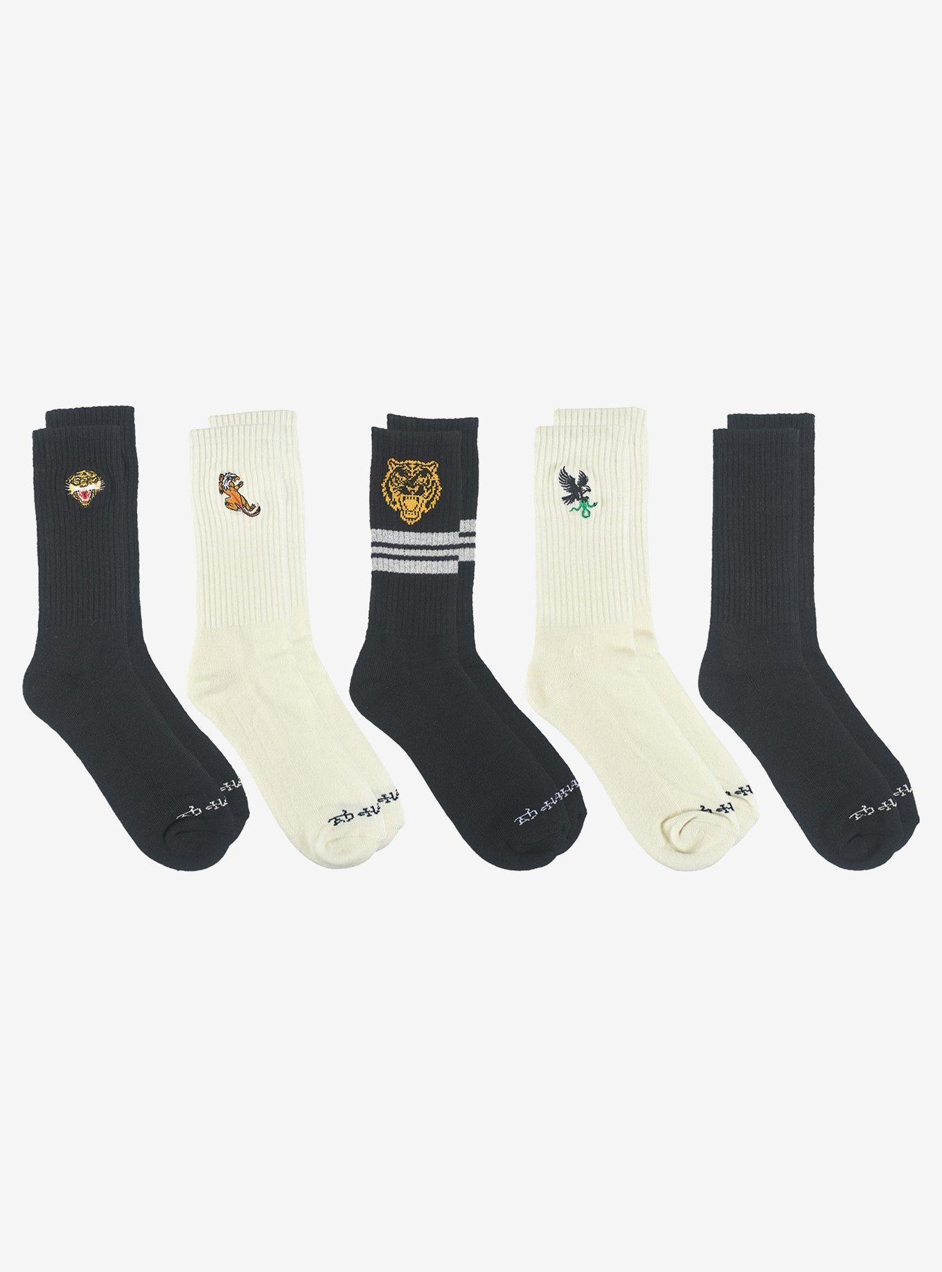 Ed Hardy Half Cushion Tiger Eagle Embroidered Crew 5-Pack Men's Socks, , alternate