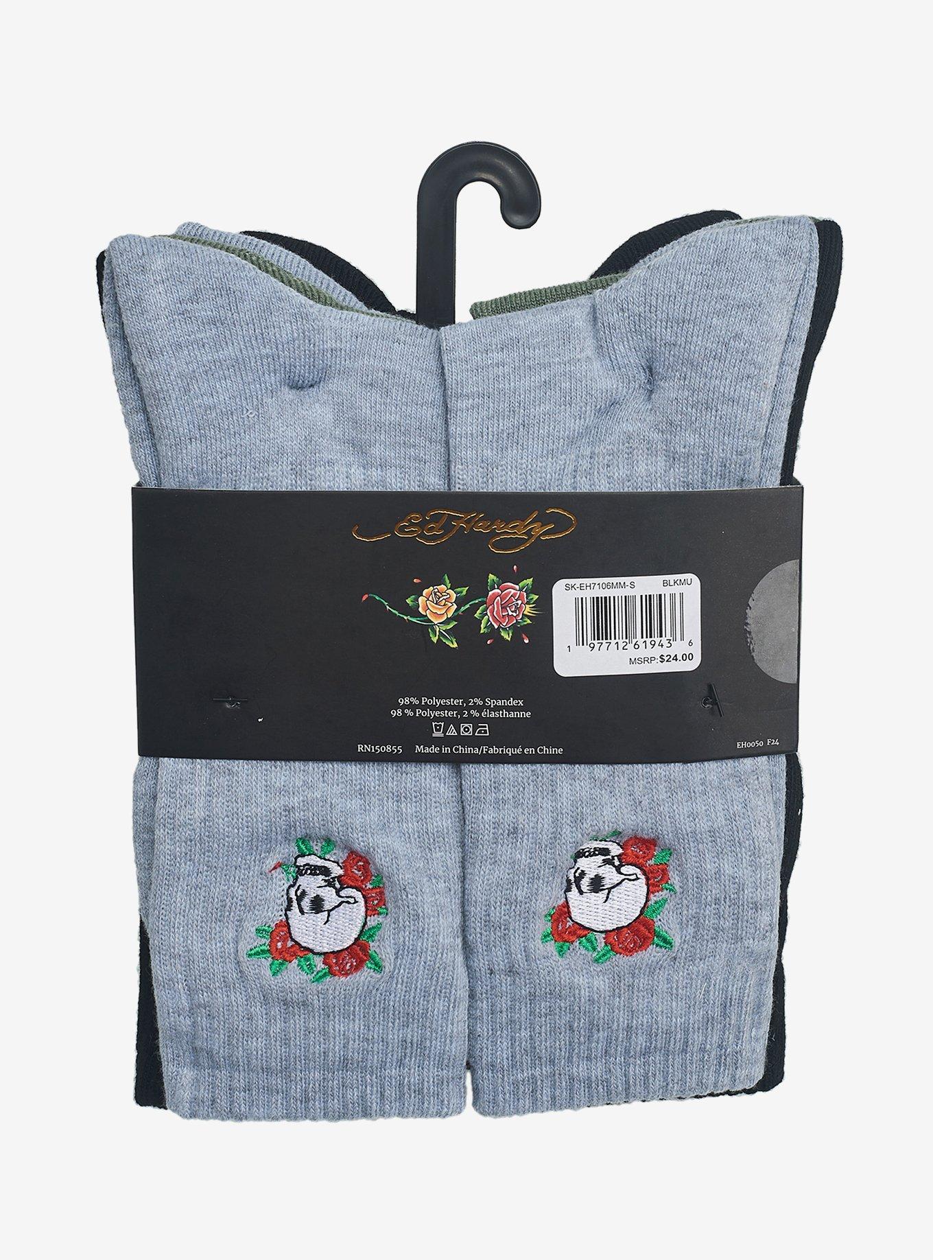Ed Hardy Half Cushion Skulls Embroidered Crew 5-Pack Men's Socks, , alternate