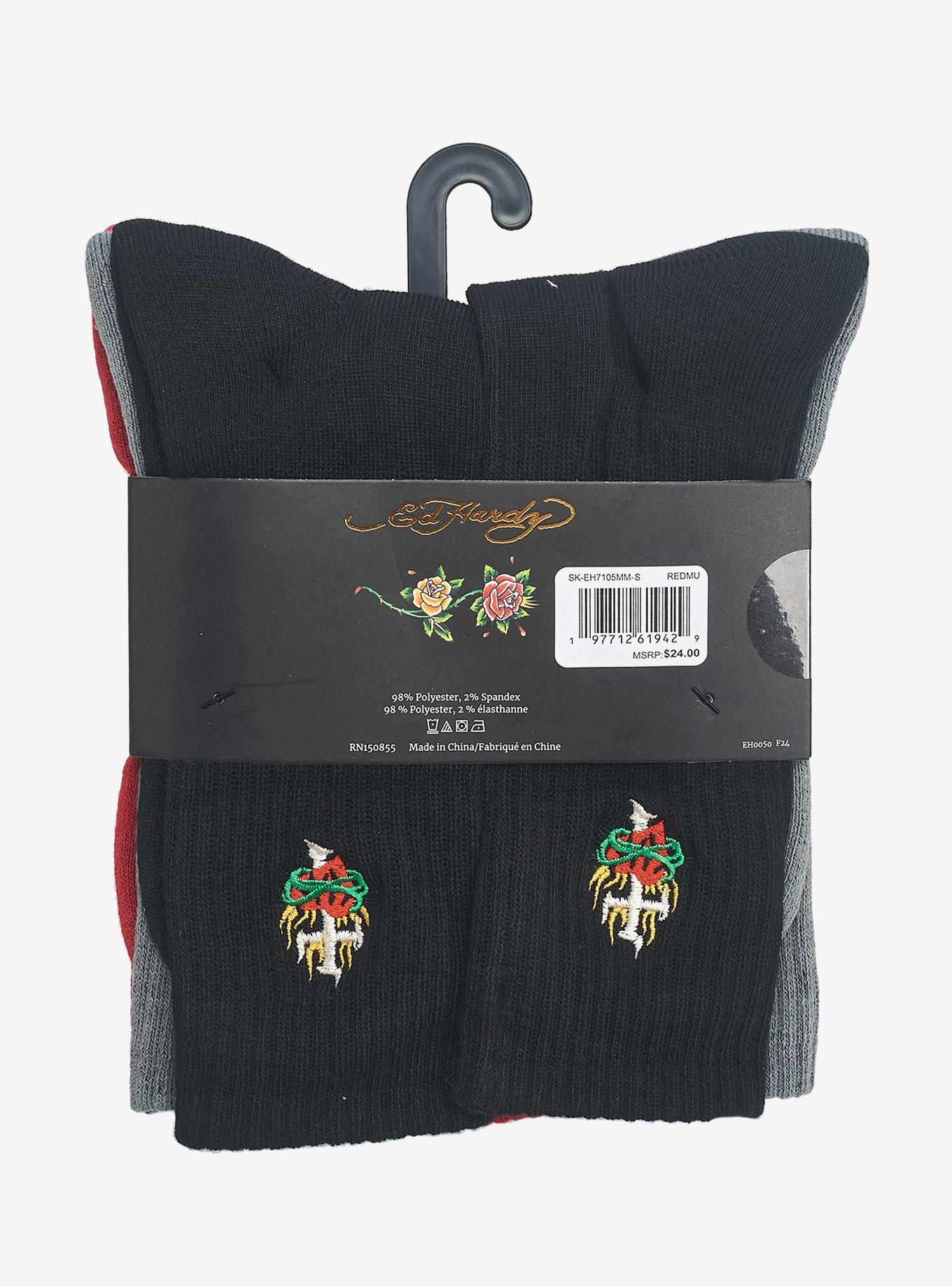 Ed Hardy Half Cushion Embroidered Crew 5-Pack Men's Socks, , alternate
