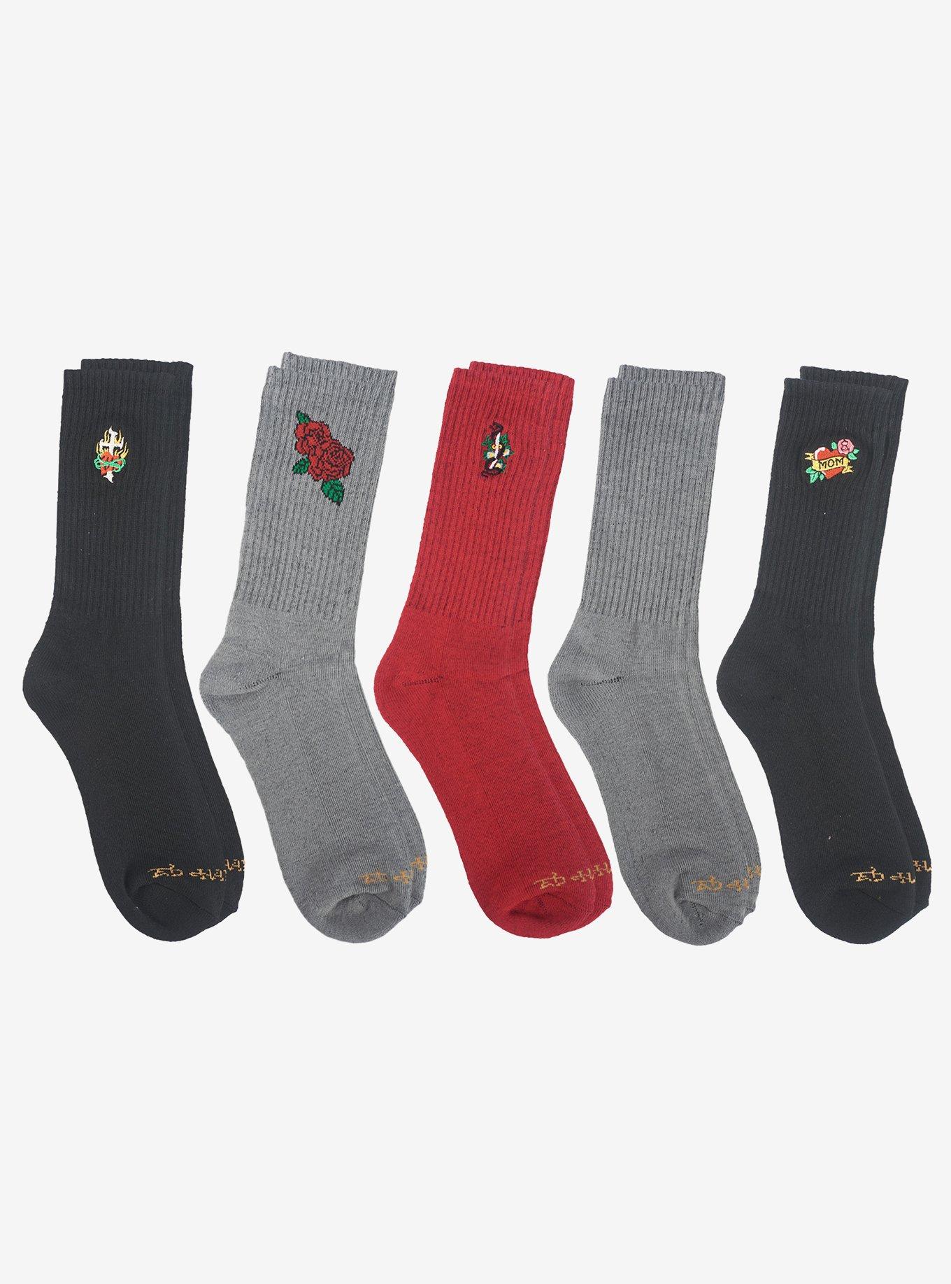 Ed Hardy Half Cushion Embroidered Crew 5-Pack Men's Socks, , alternate