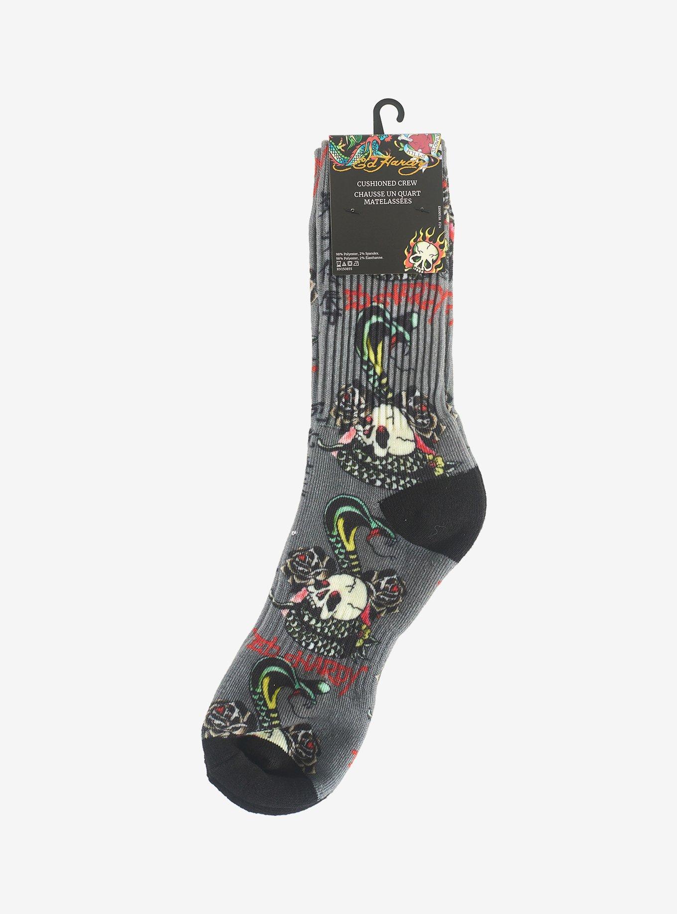 Ed Hardy Snake Skull 360 Printed Crew Men's Socks, , alternate