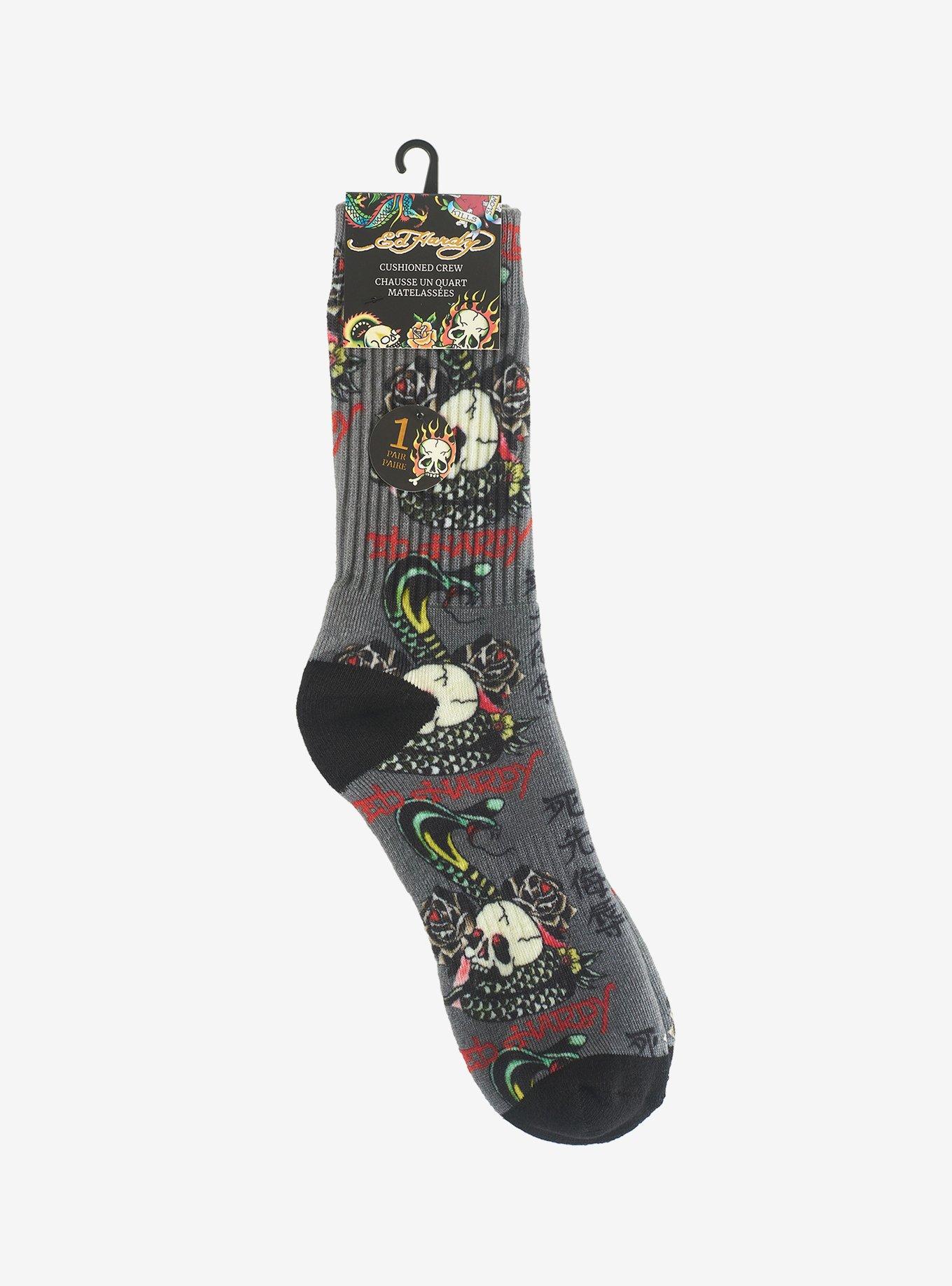 Ed Hardy Snake Skull 360 Printed Crew Men's Socks, , alternate