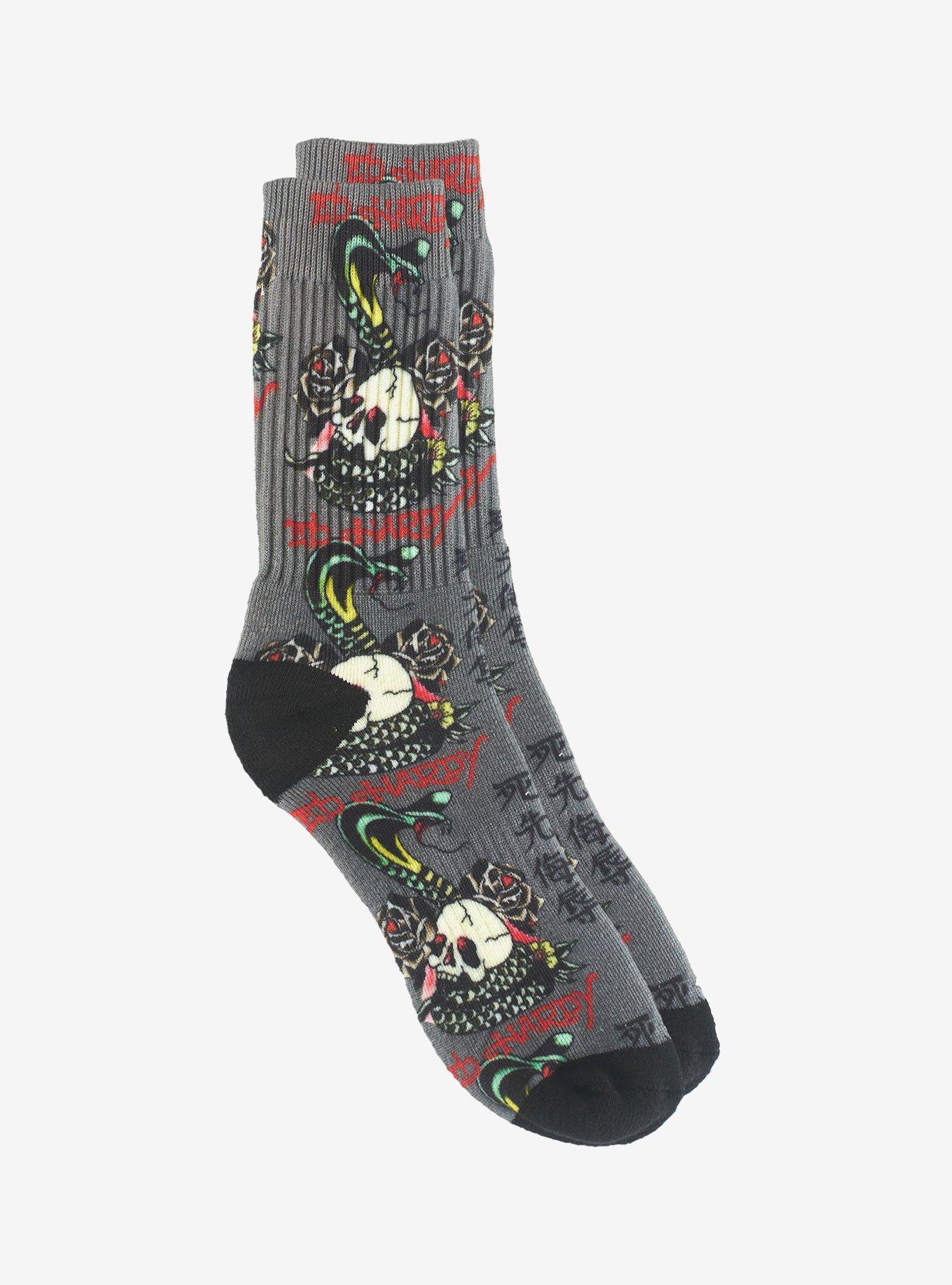 Ed Hardy Snake Skull 360 Printed Crew Men's Socks, , alternate