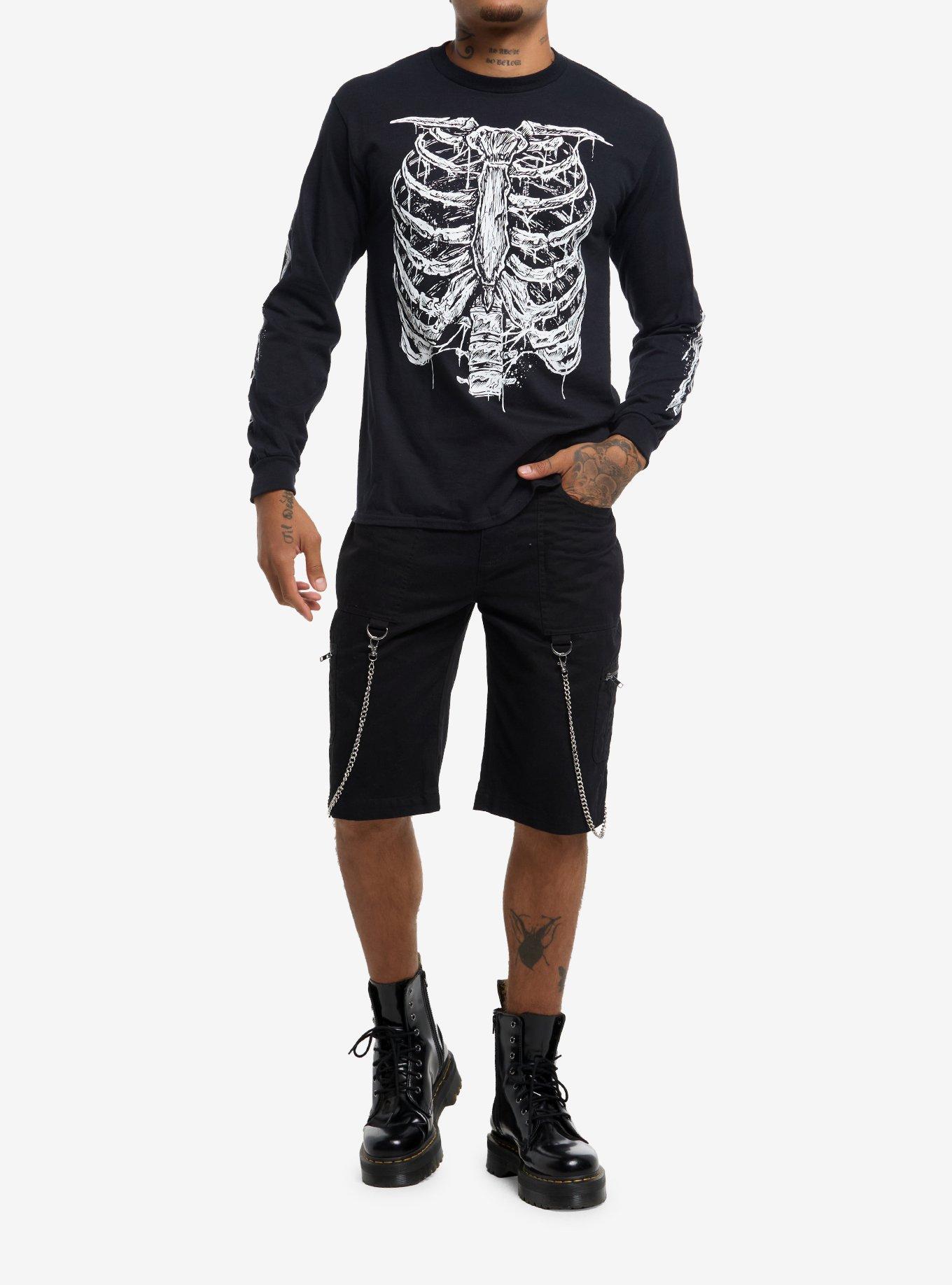 Skeleton Rib Cage Long-Sleeve T-Shirt By Vertebrae33, BLACK, alternate