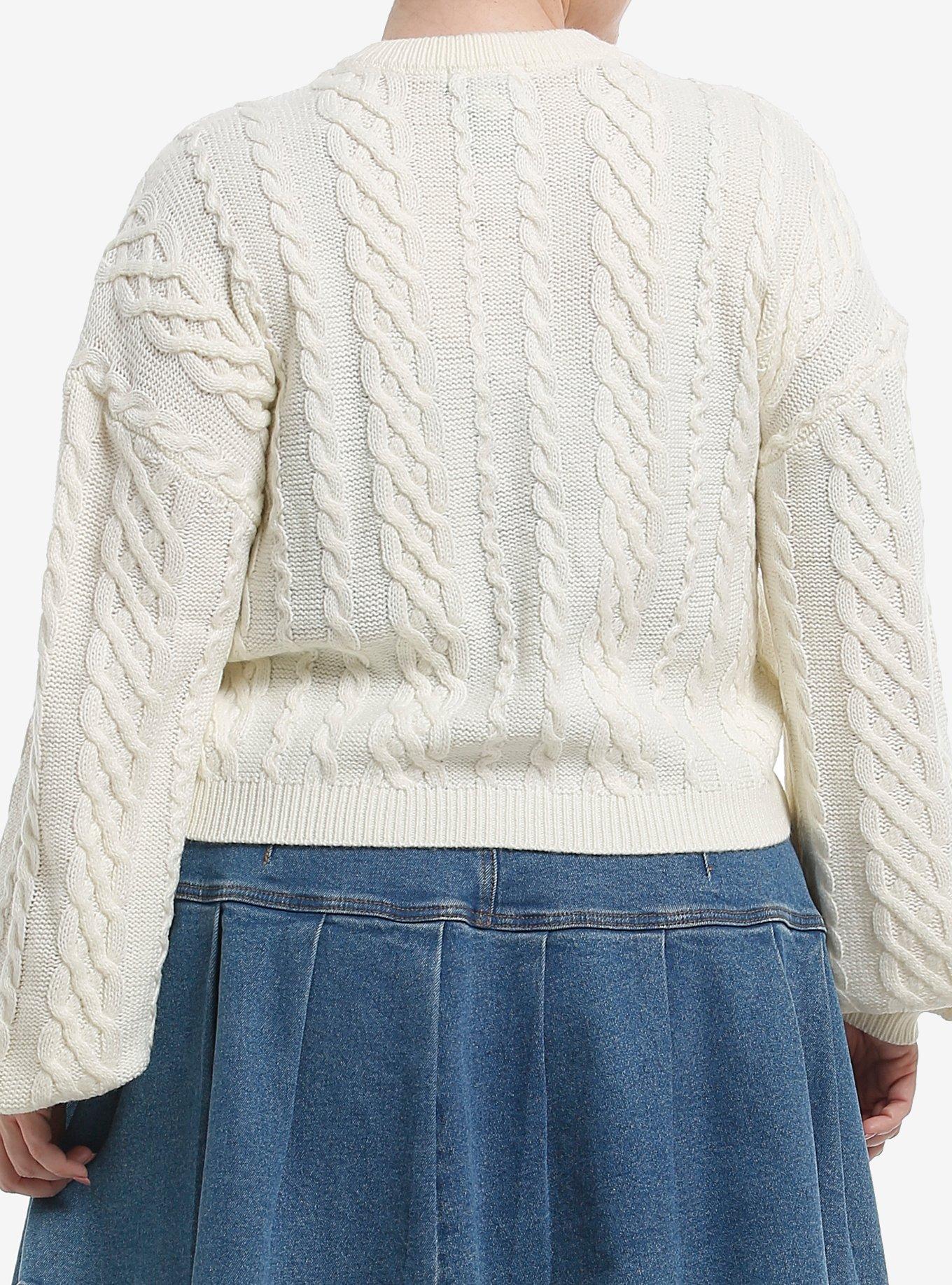 Thorn & Fable Frog Mushroom Cable Knit Girls Cardigan Plus Size, RED, alternate