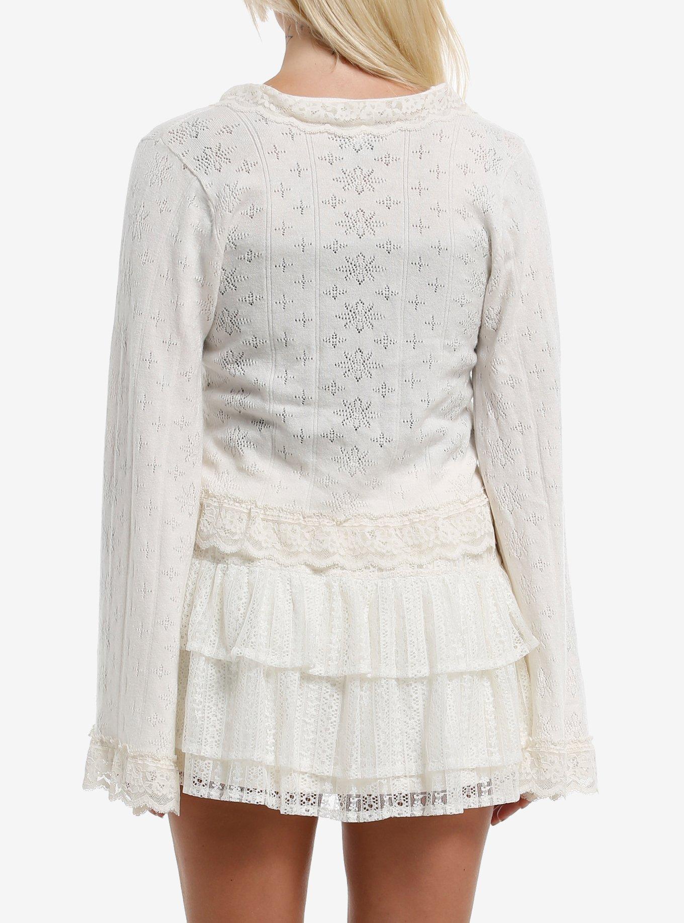 Thorn & Fable Cream Lace Trim Tie-Front Girls Top, , hi-res