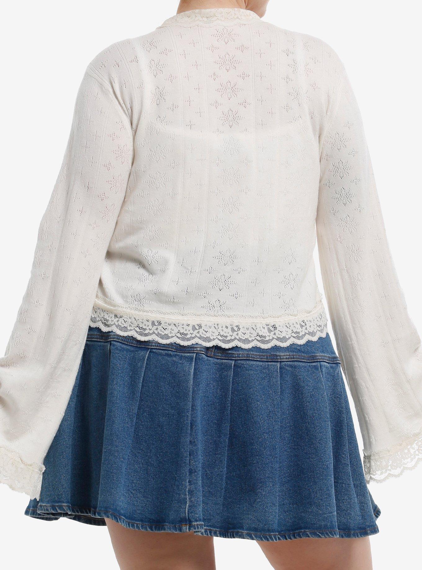 Thorn & Fable Cream Lace Trim Tie-Front Girls Top Plus Size, , hi-res
