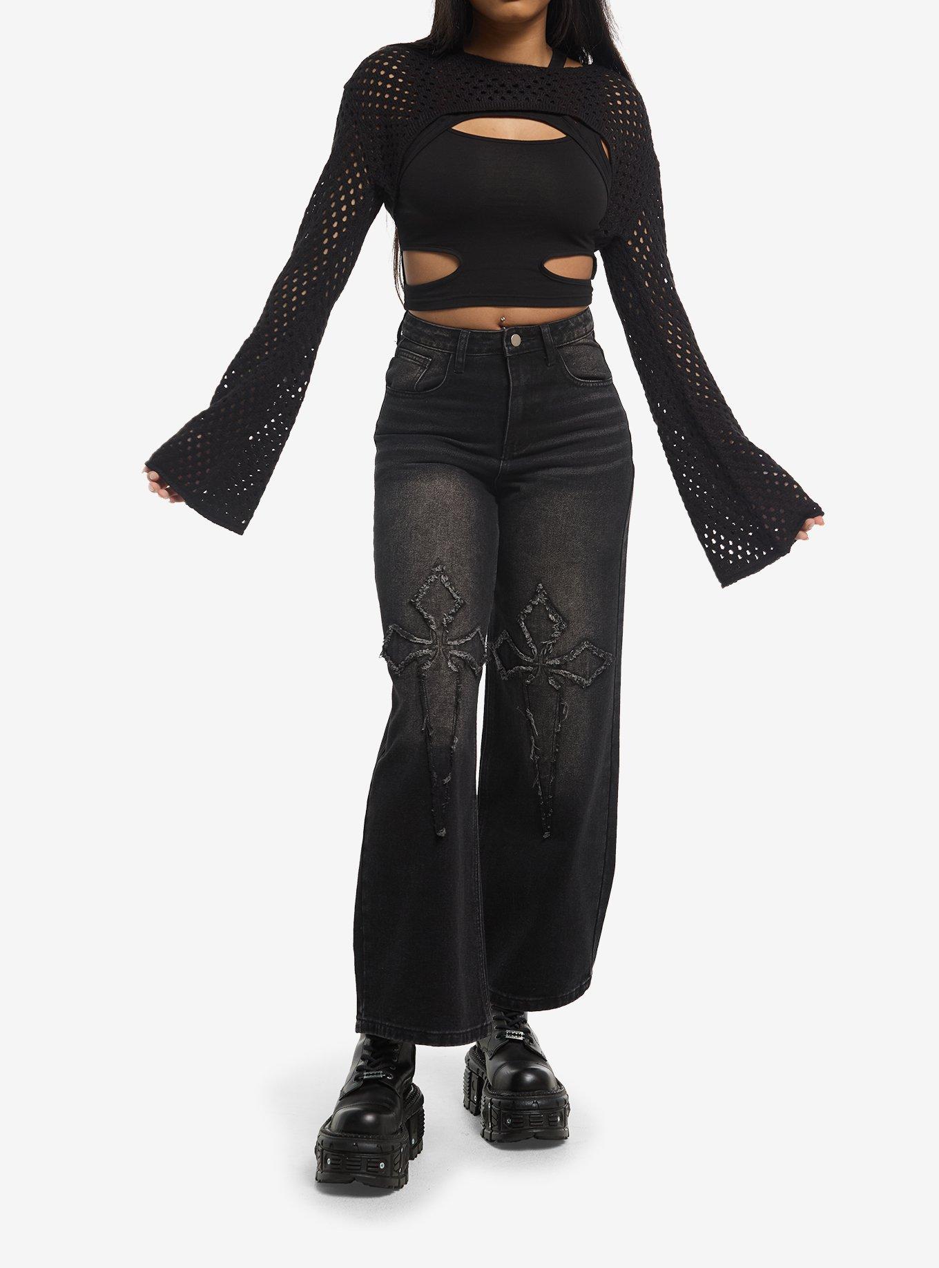 Black & White Cross Girls Knit Shrug, , hi-res