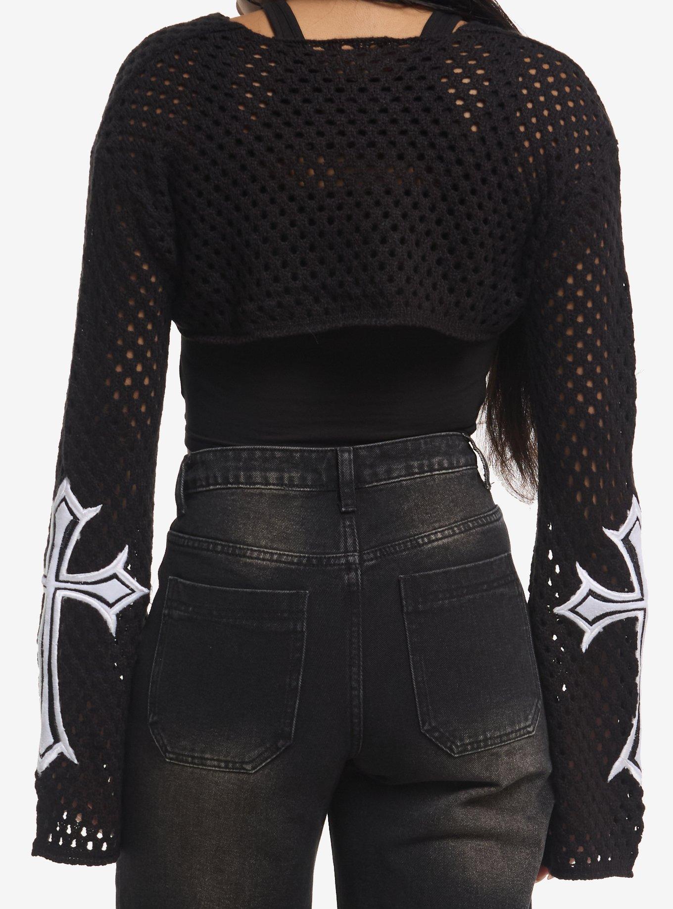 Black & White Cross Girls Knit Shrug, , alternate