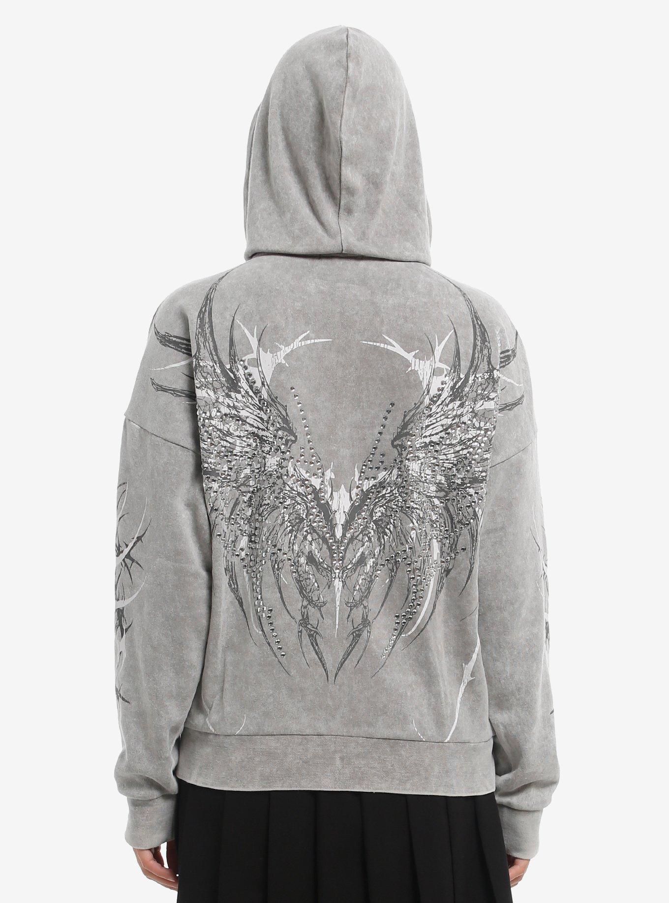 Social Collision Light Grey Cyber Wings & Cross Girls Hoodie, , hi-res