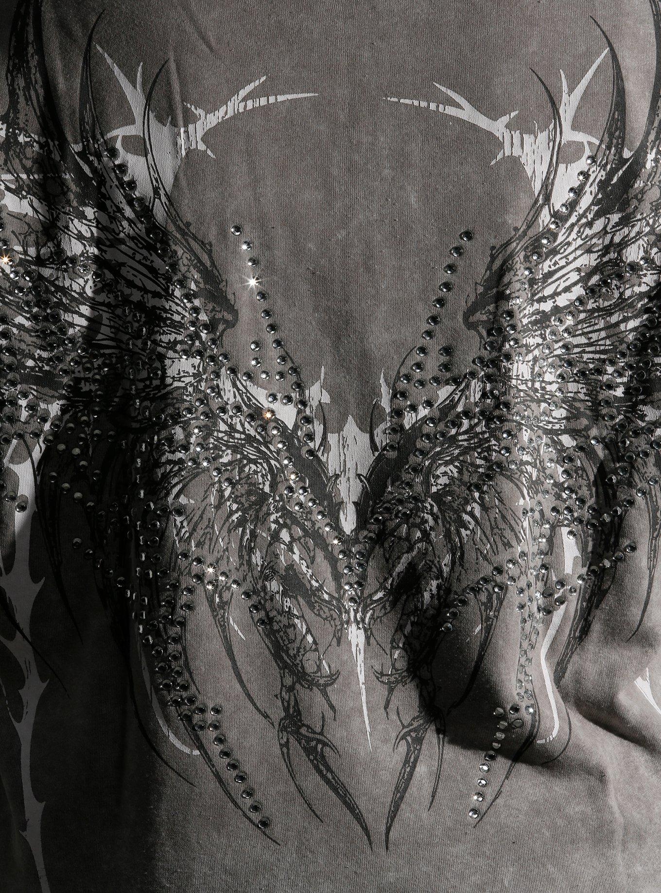 Social Collision Light Grey Cyber Wings & Cross Girls Hoodie Plus Size, , alternate