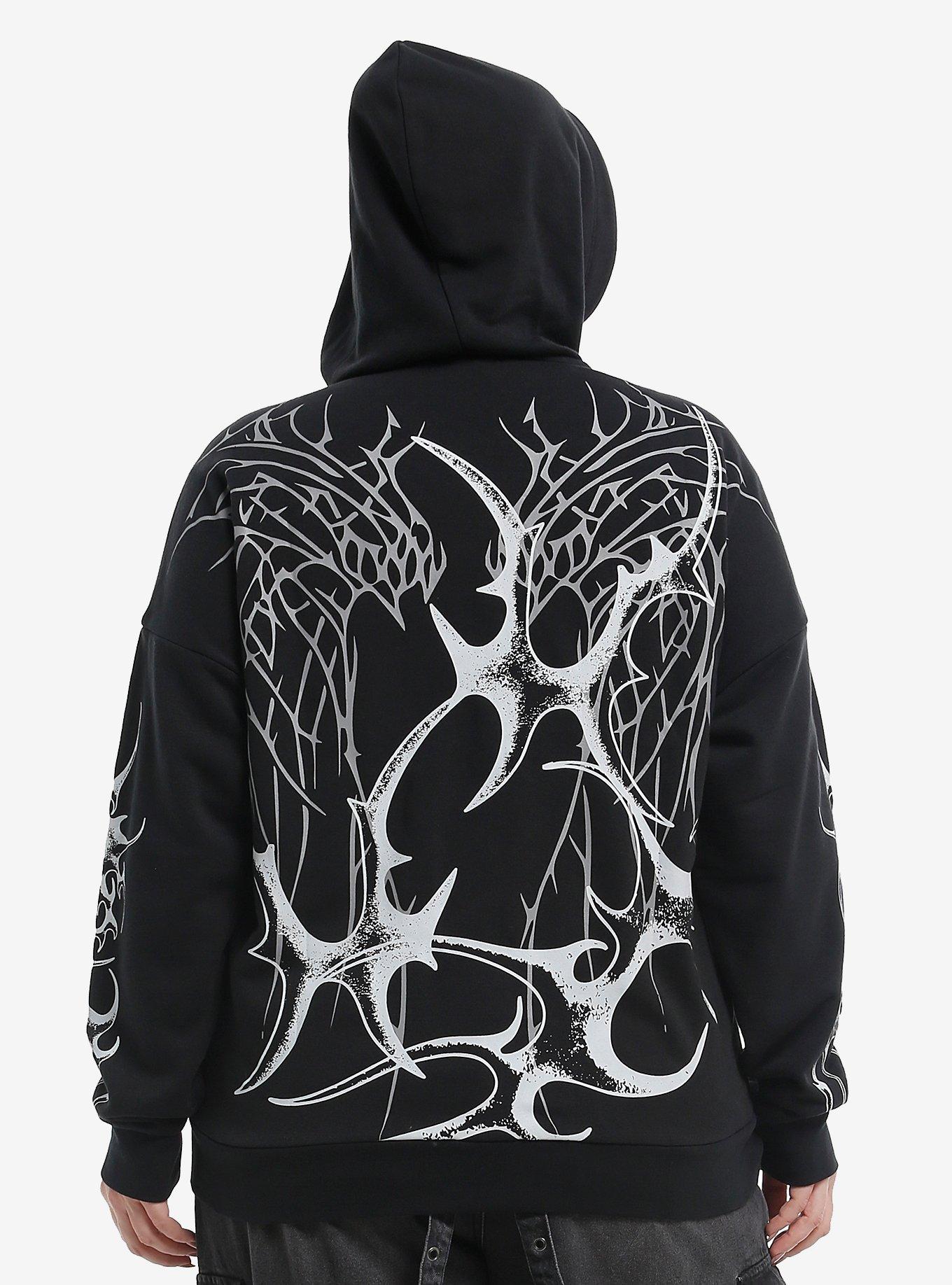 Black Cyber Tribal Rhinestone Cross Girls Hoodie Plus Size, GREY, alternate