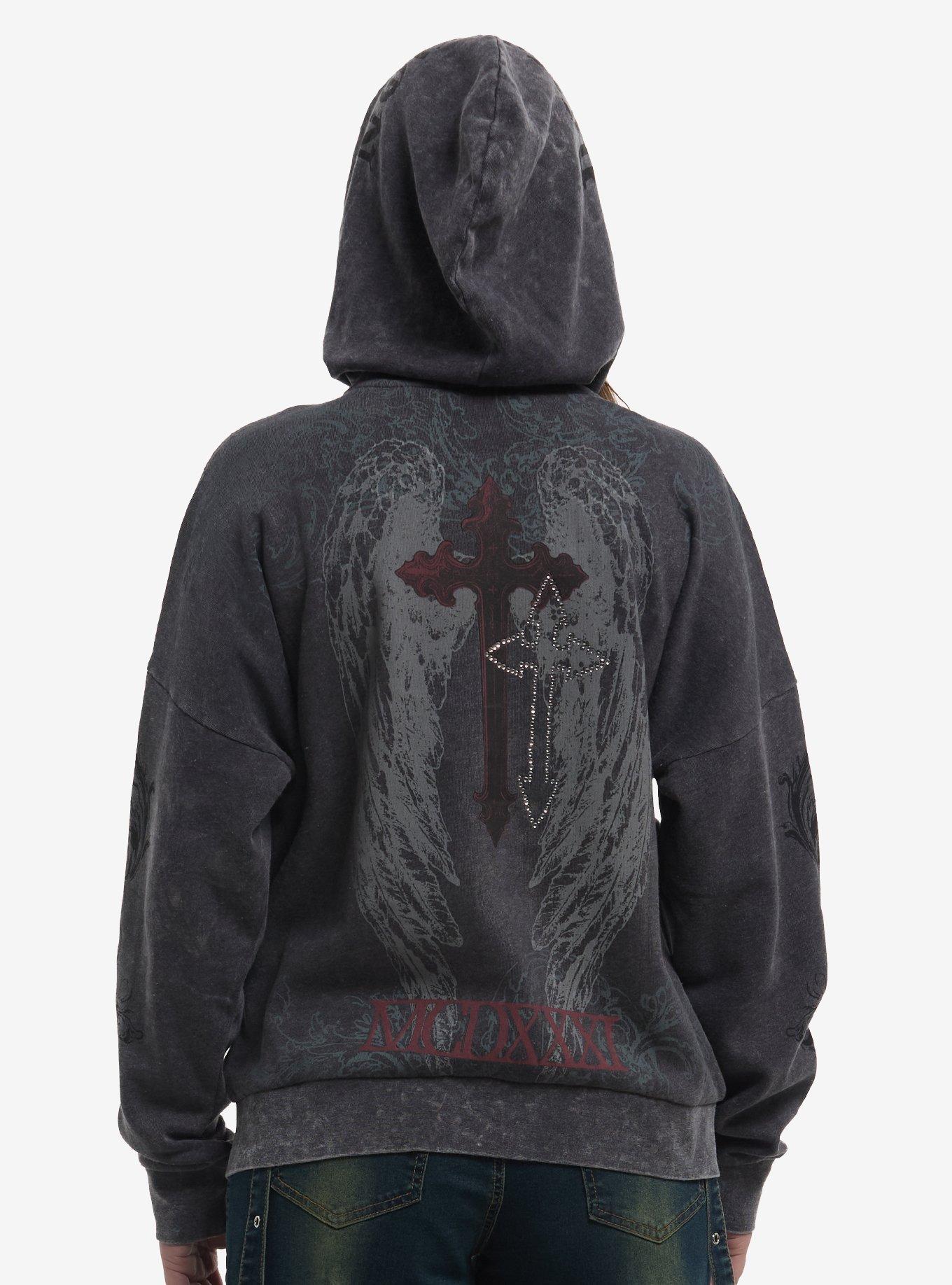 Skull Wing & Cross Girls Hoodie, , hi-res
