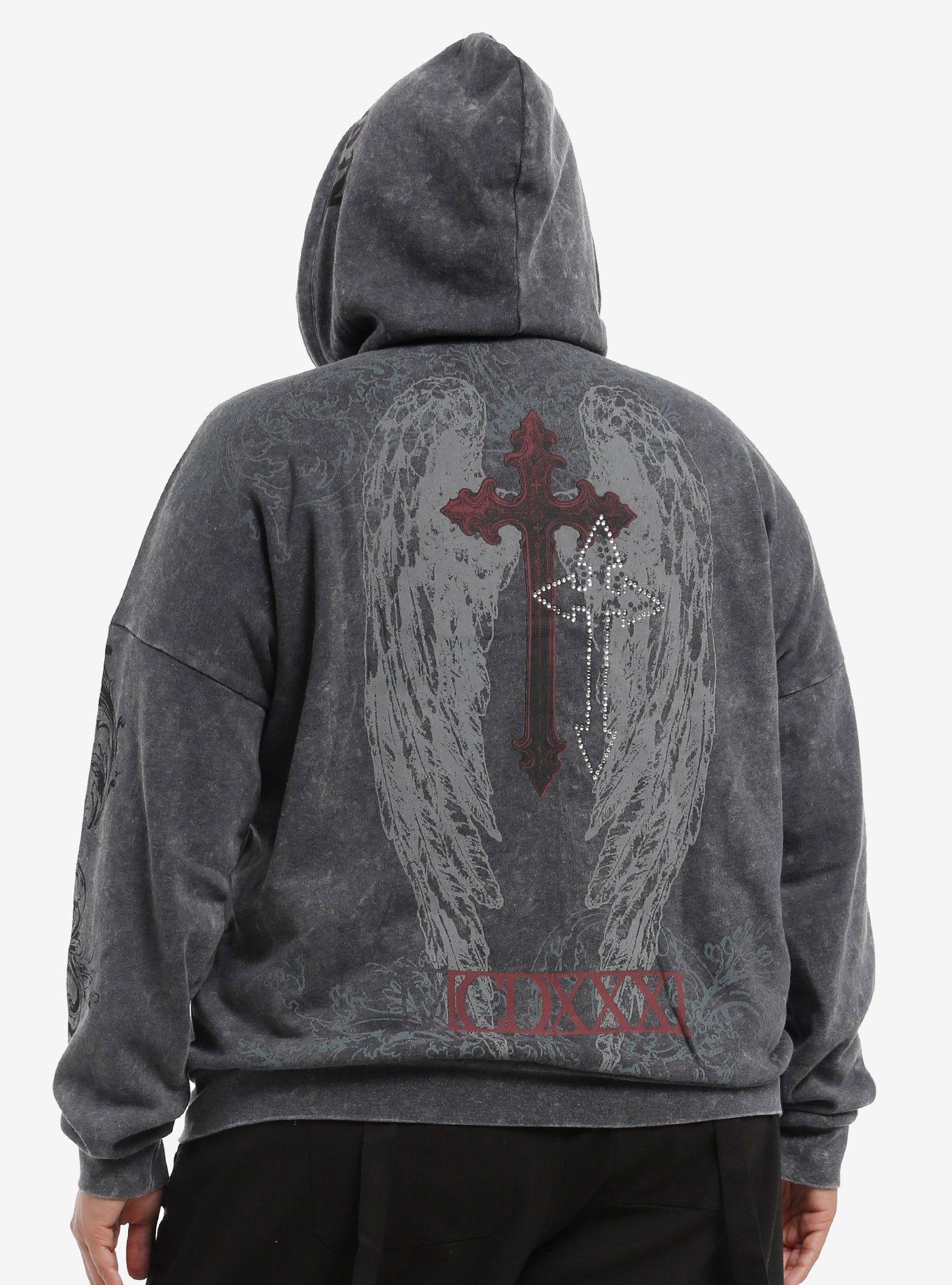 Skull Wing & Cross Girls Hoodie Plus Size, , hi-res