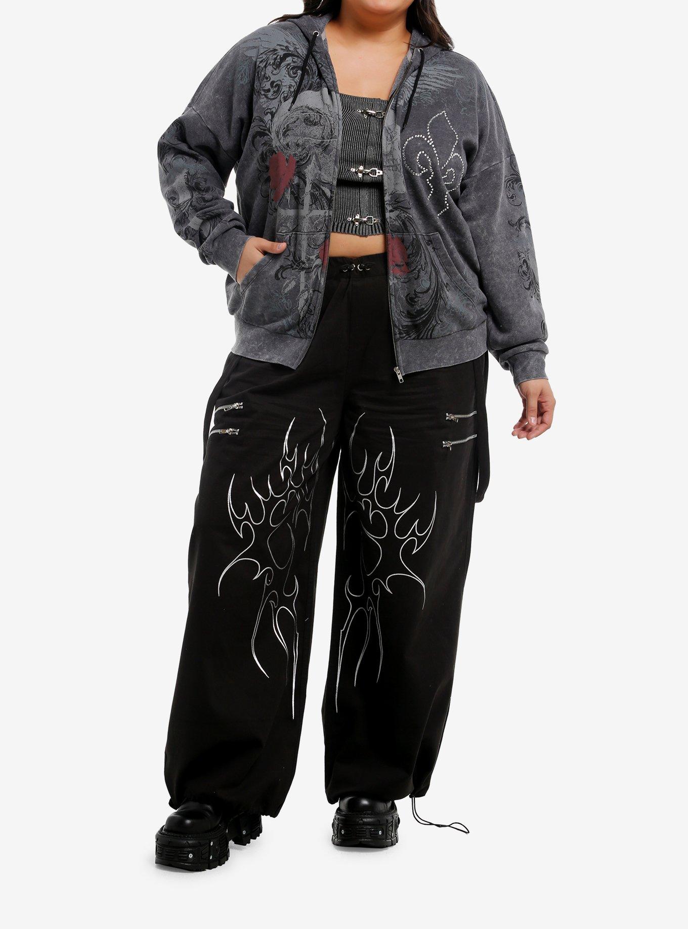 Skull Wing & Cross Girls Hoodie Plus Size, RED, alternate