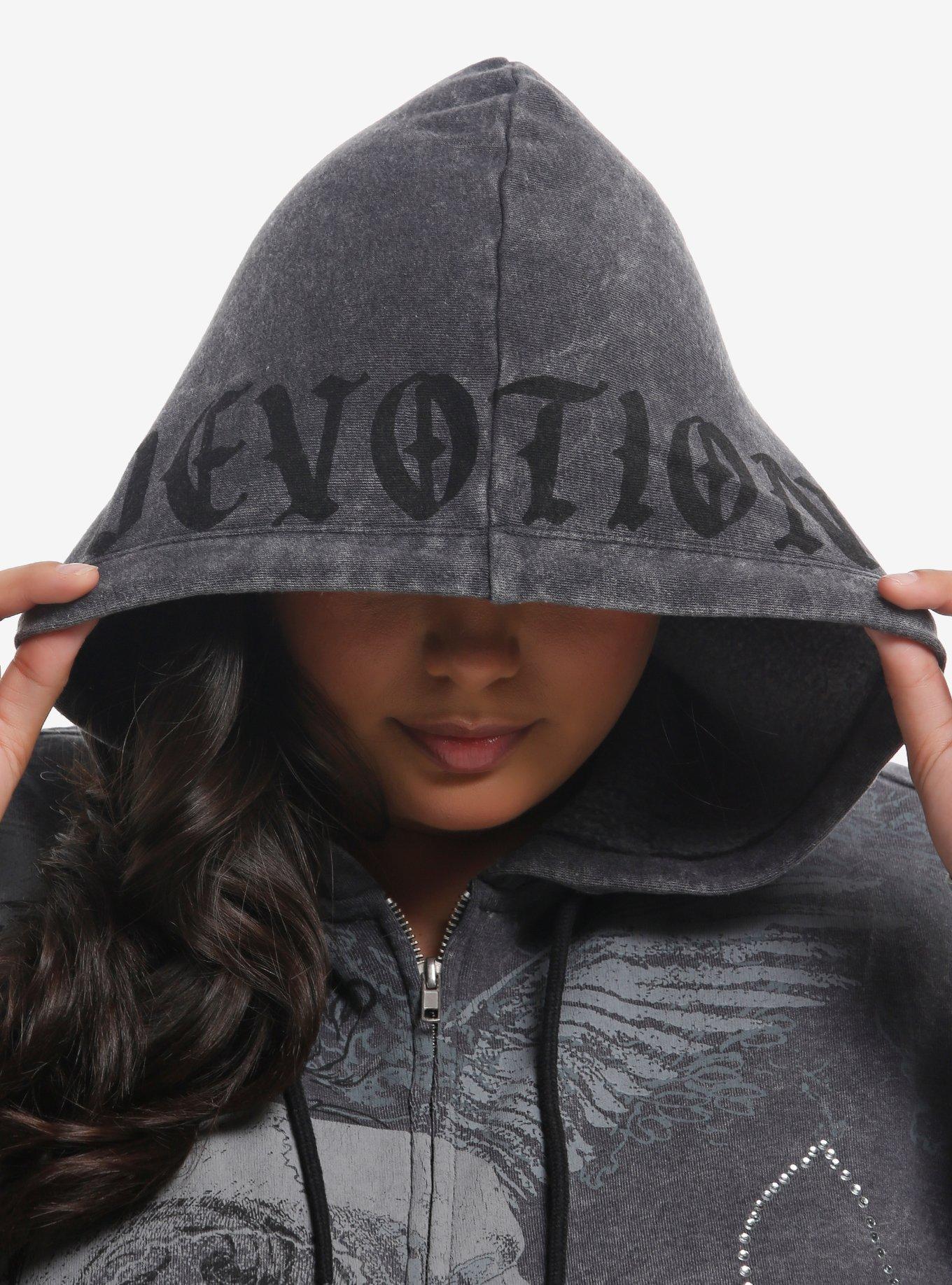 Skull Wing & Cross Girls Hoodie Plus Size, RED, alternate