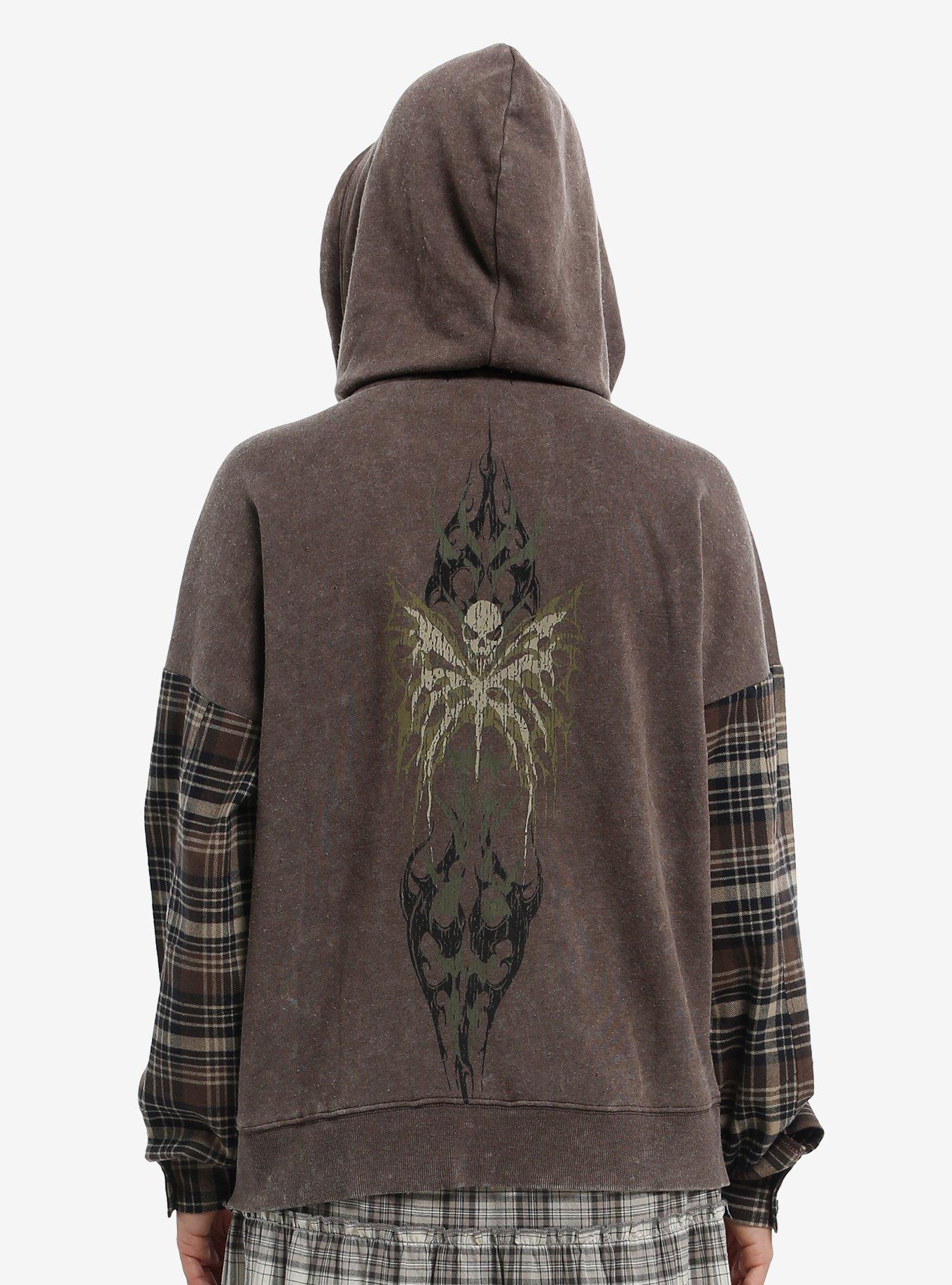 Thorn & Fable Grunge Butterfly Plaid Girls Hoodie, , hi-res