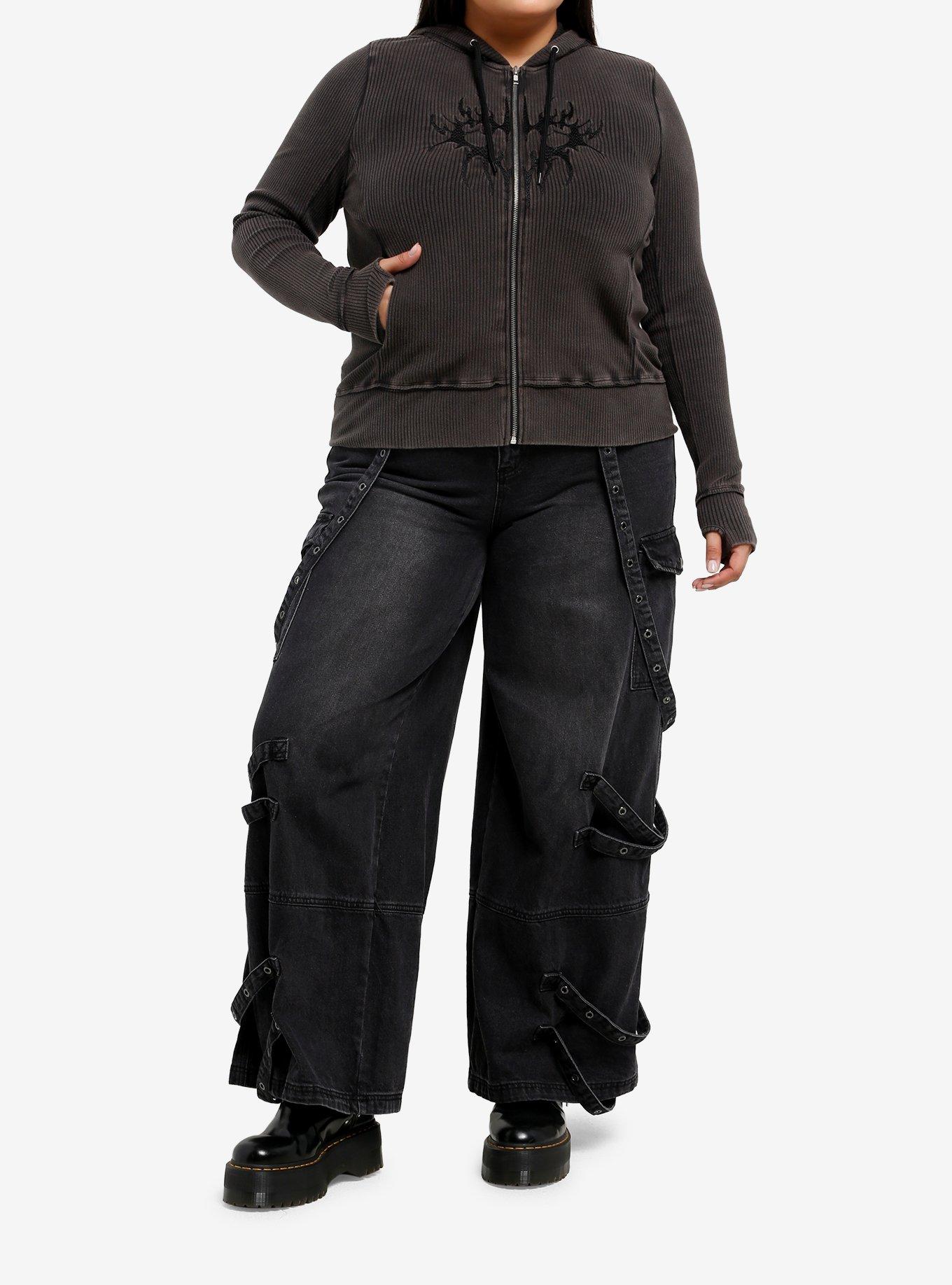 Social Collision Heart Cyber Sigil Ribbed Girls Fitted Hoodie Plus Size, , hi-res