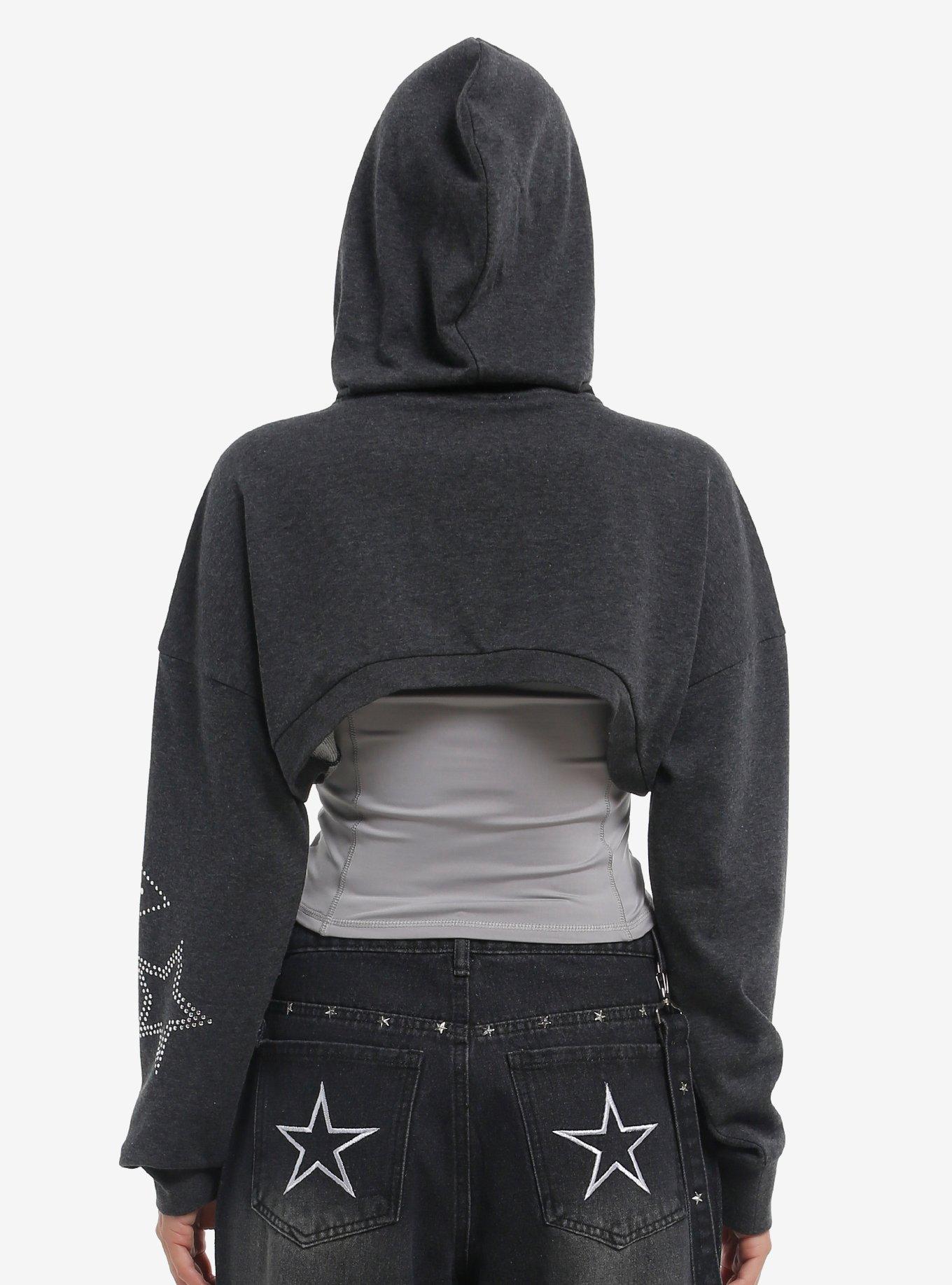 Social Collision Studded Star Girls Crop Hoodie, , hi-res